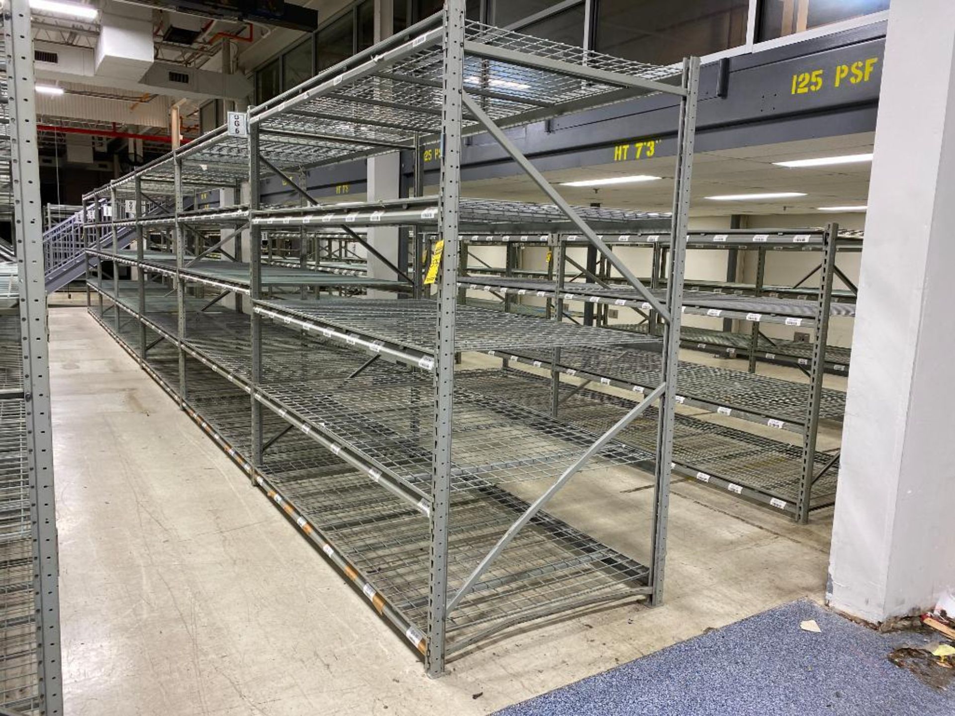 (6x) Sections of Light Duty Racking: (60) 96" x 3" Beams, (7) 96" x 48-1/2" Uprights, & (60) Wire De