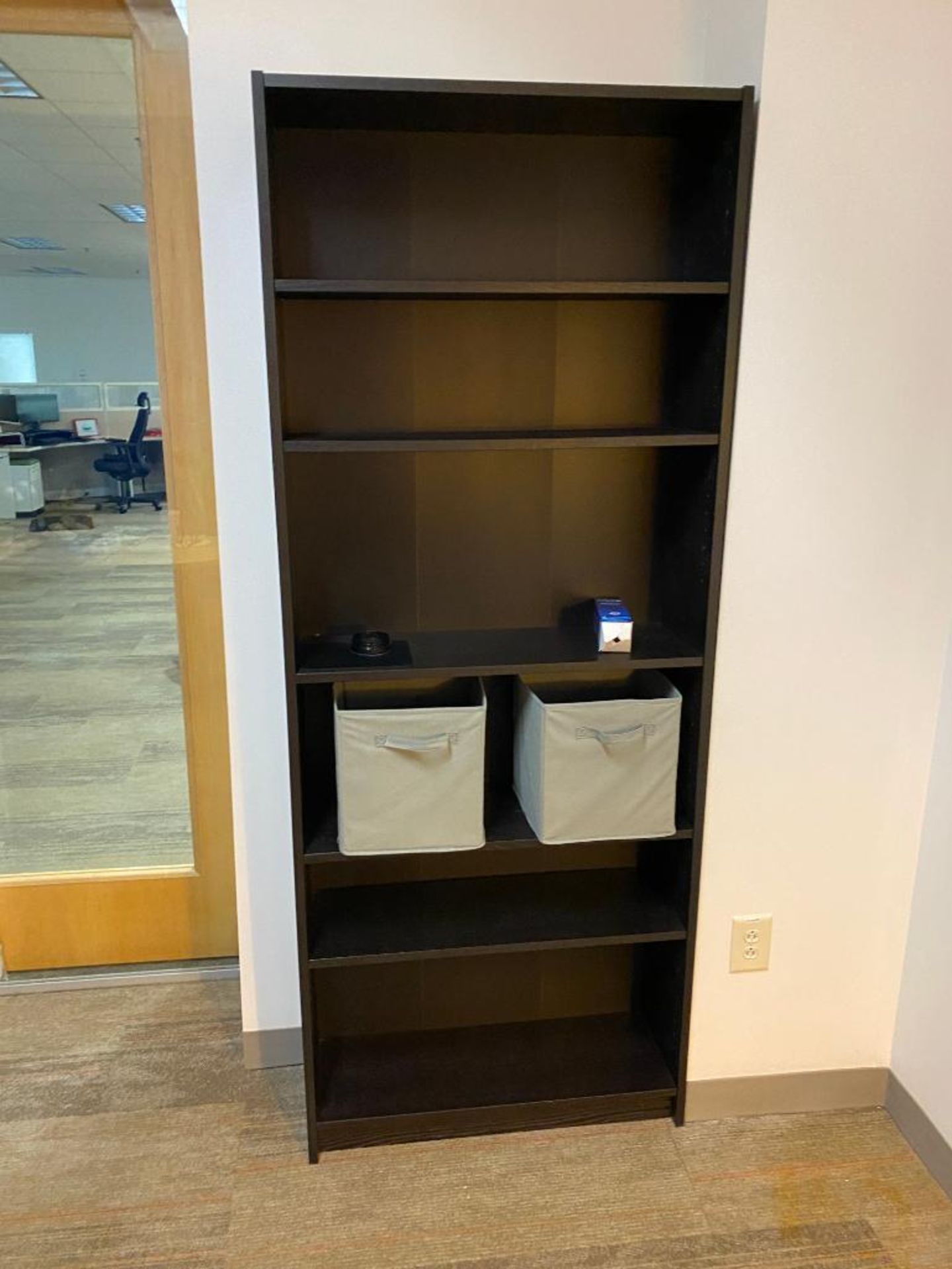 Content of Office; Desk w/ Rolling Chair, (2) Side Chairs, Lamp, Side Table, & Bookshelf - Image 3 of 3