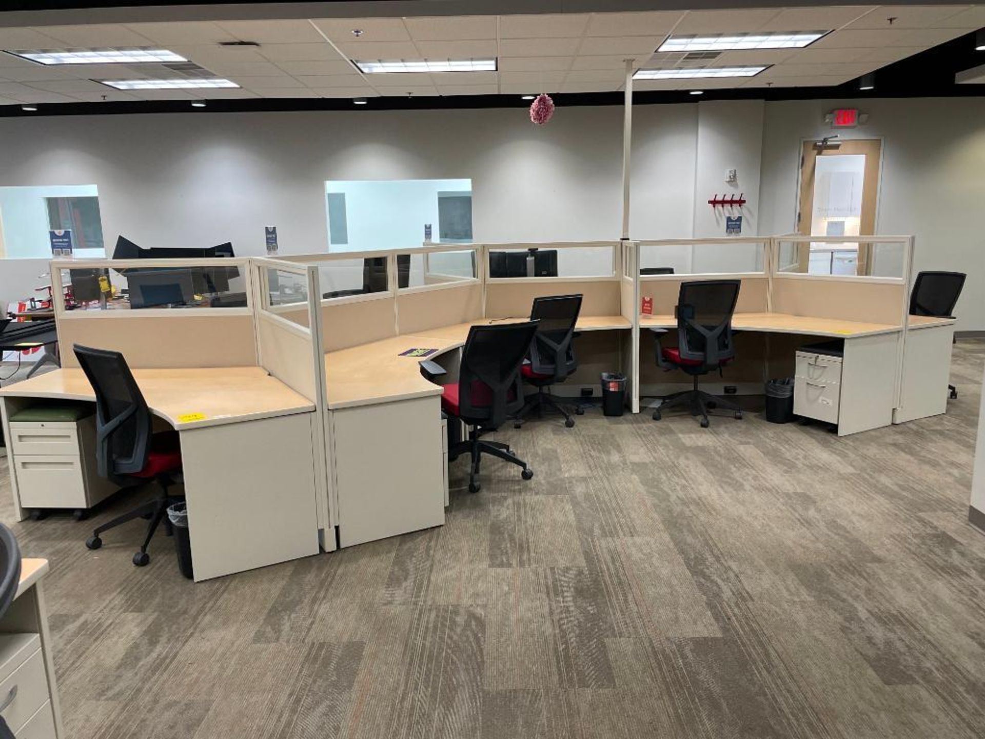 Multiple Person Desk w/ (9) Chairs & File Cabinets