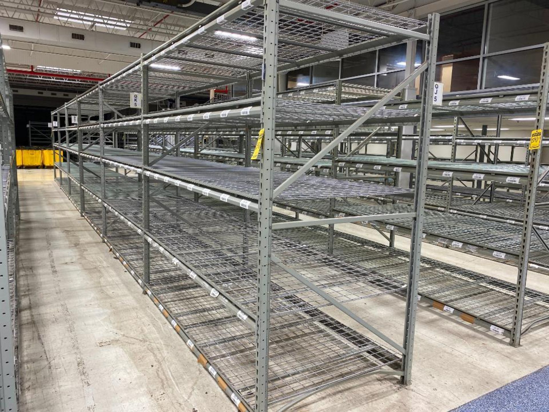 (6x) Sections of Light Duty Racking: (60) 96" x 3" Beams, (7) 96" x 48-1/2" Uprights, & (60) Wire De