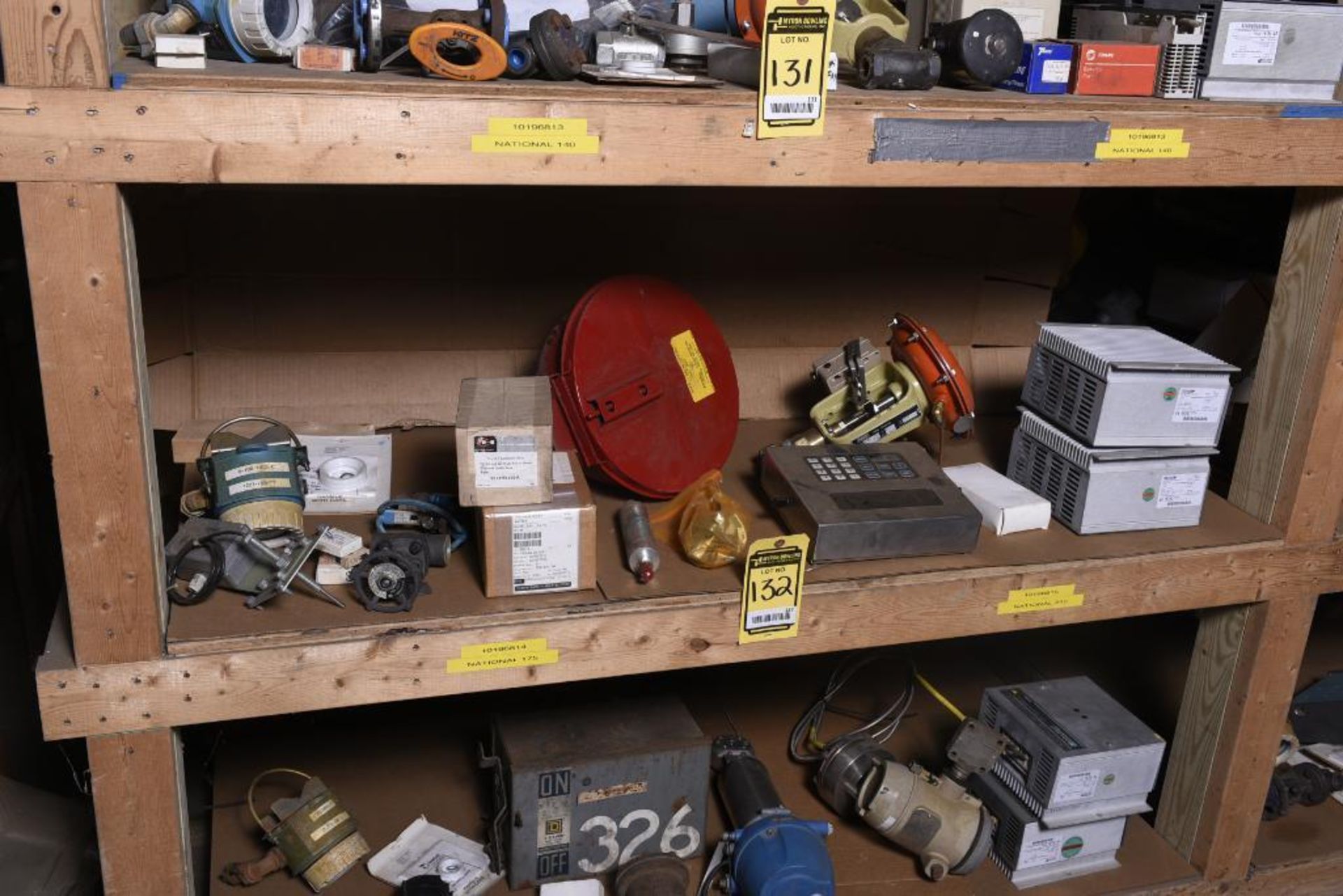 Shelf of Miscellaneous MRO; Valves & Electrical (Cutler Hammer, Endress Hauser, Reliance Electric)