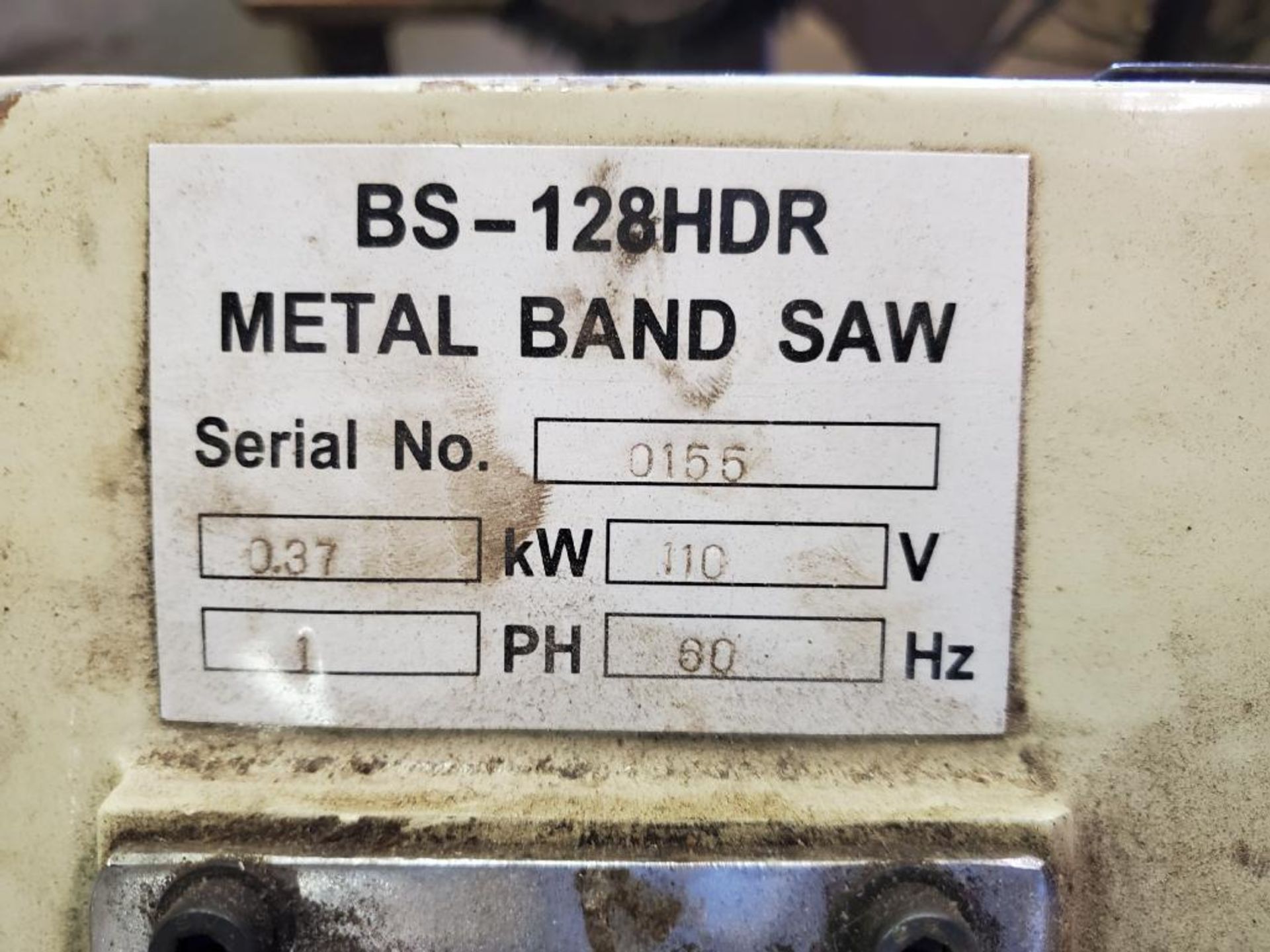 Baileigh BS-128HDR Horizontal Metal Band Saw, S/N 0155, .37 KW - Image 5 of 6