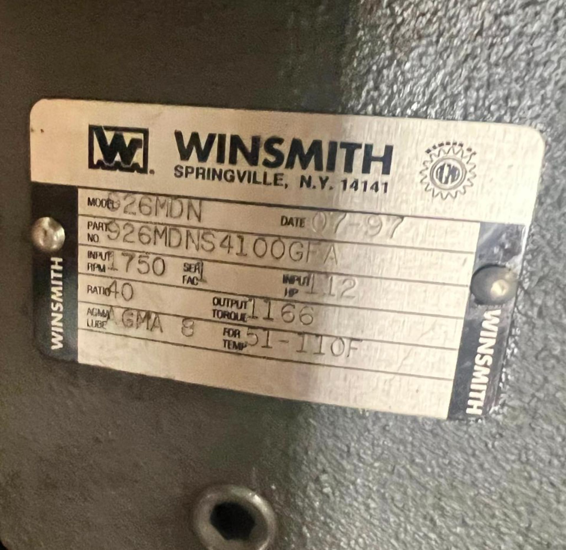 Winsmith Gear Reducer, Model 926MDN, 112 HP, Ratio 4:0, 1750 RPM, 1166 Output Torque - Image 3 of 3