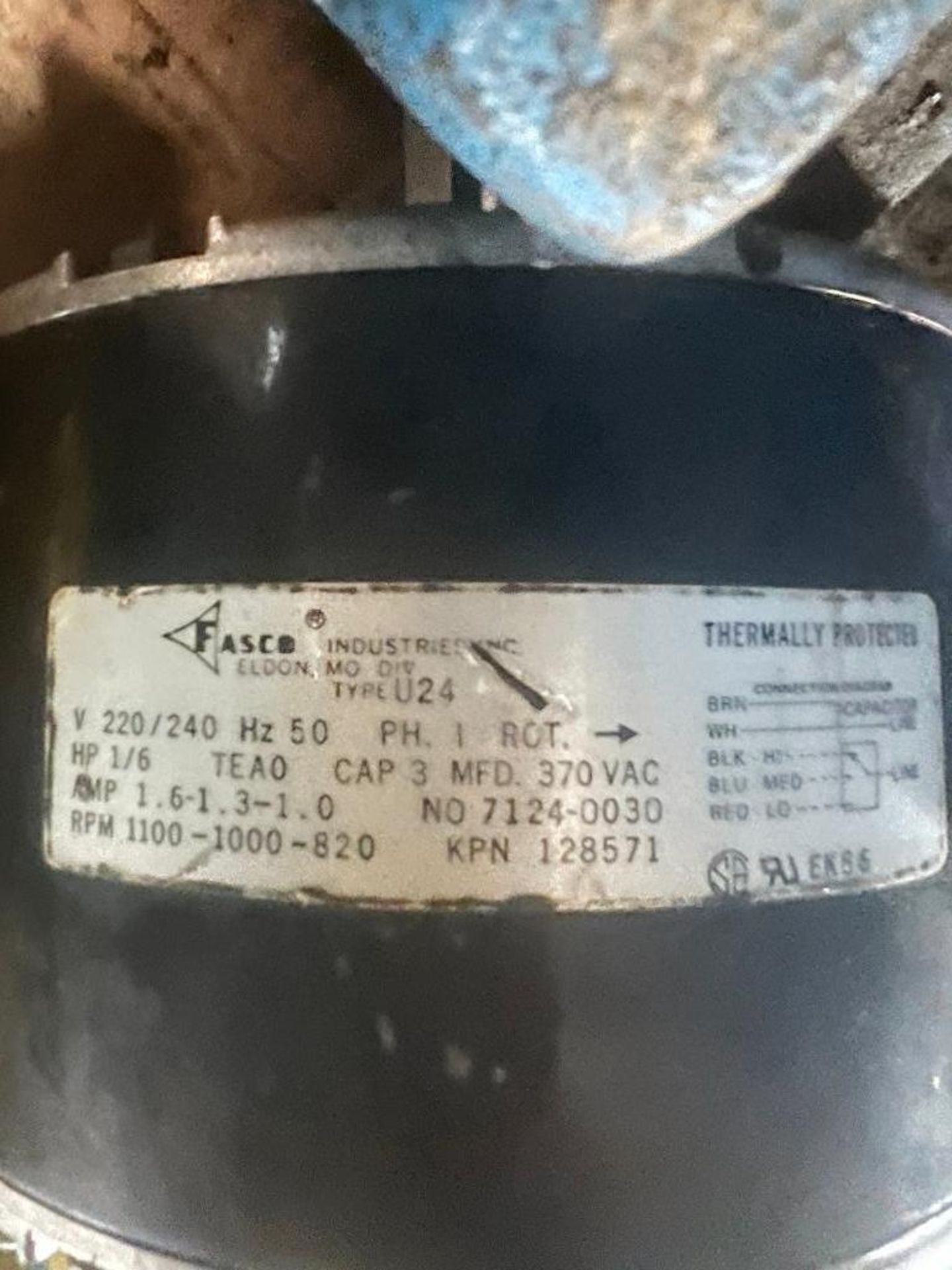 (1) Glycol Pump, (1) Fasco Motor, Single-Phase, Type: U24, (1) AC Motor - Image 3 of 4