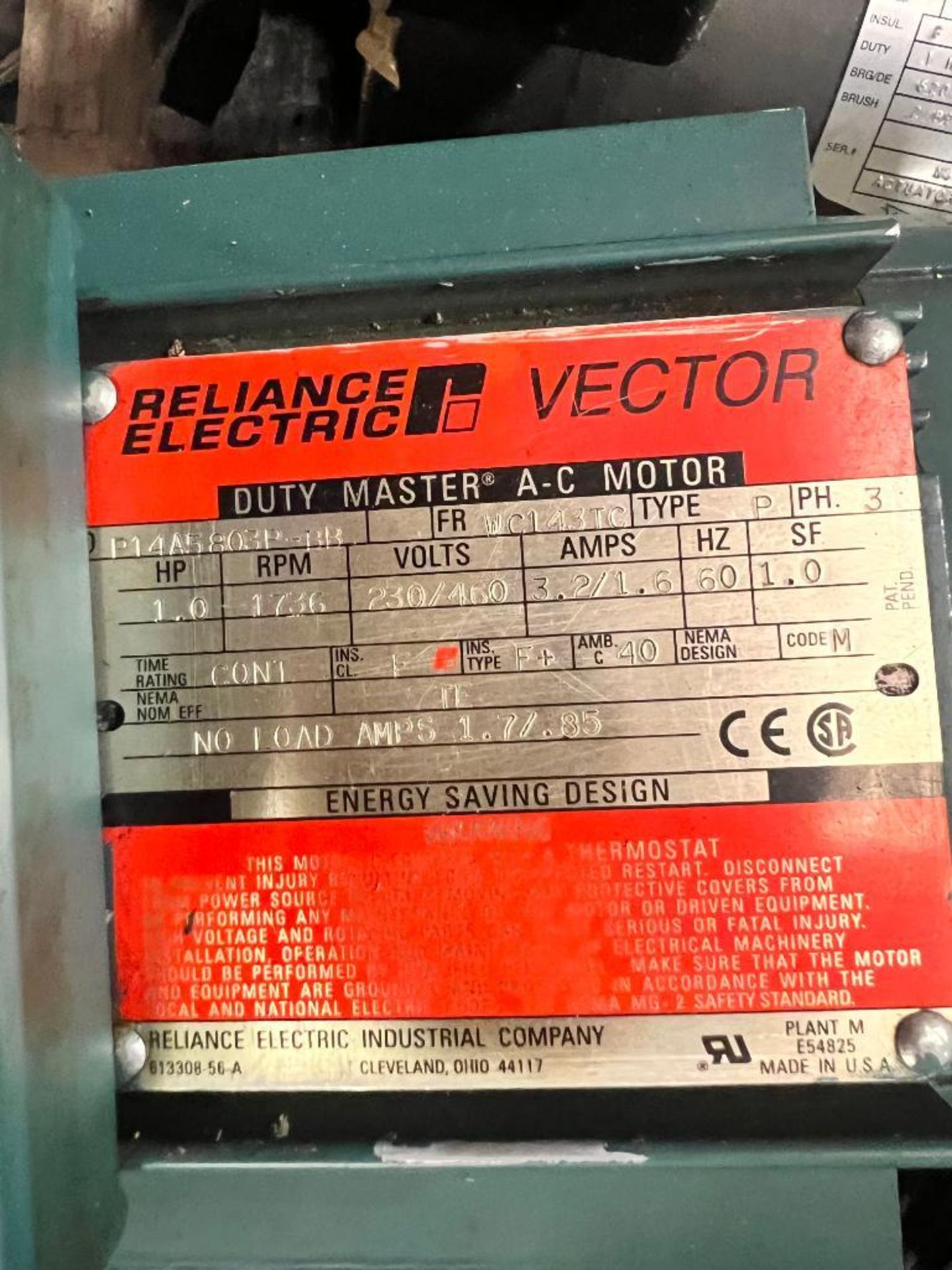 (5x) Reliance Electric Duty Master AC Motors, Model P14A5803P-BB, Frame: WC143TC, Type: P, 3-Phase, - Image 4 of 7