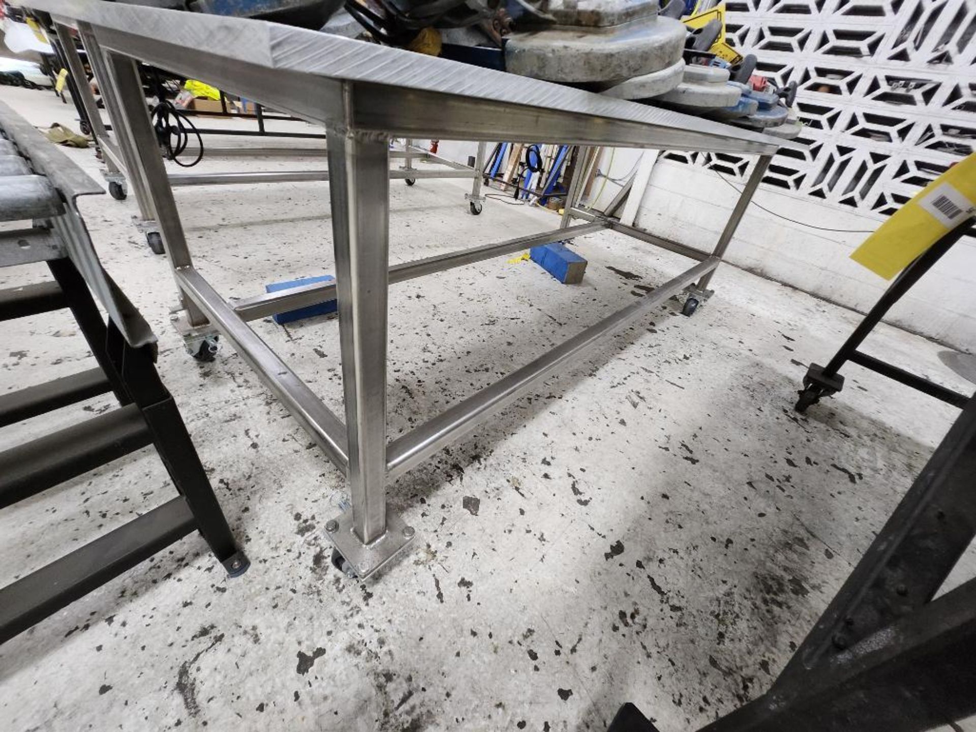 Custom Welding Table, 97" x 49" x 37", Stainless Steel Frame, Aluminum Top, On Casters