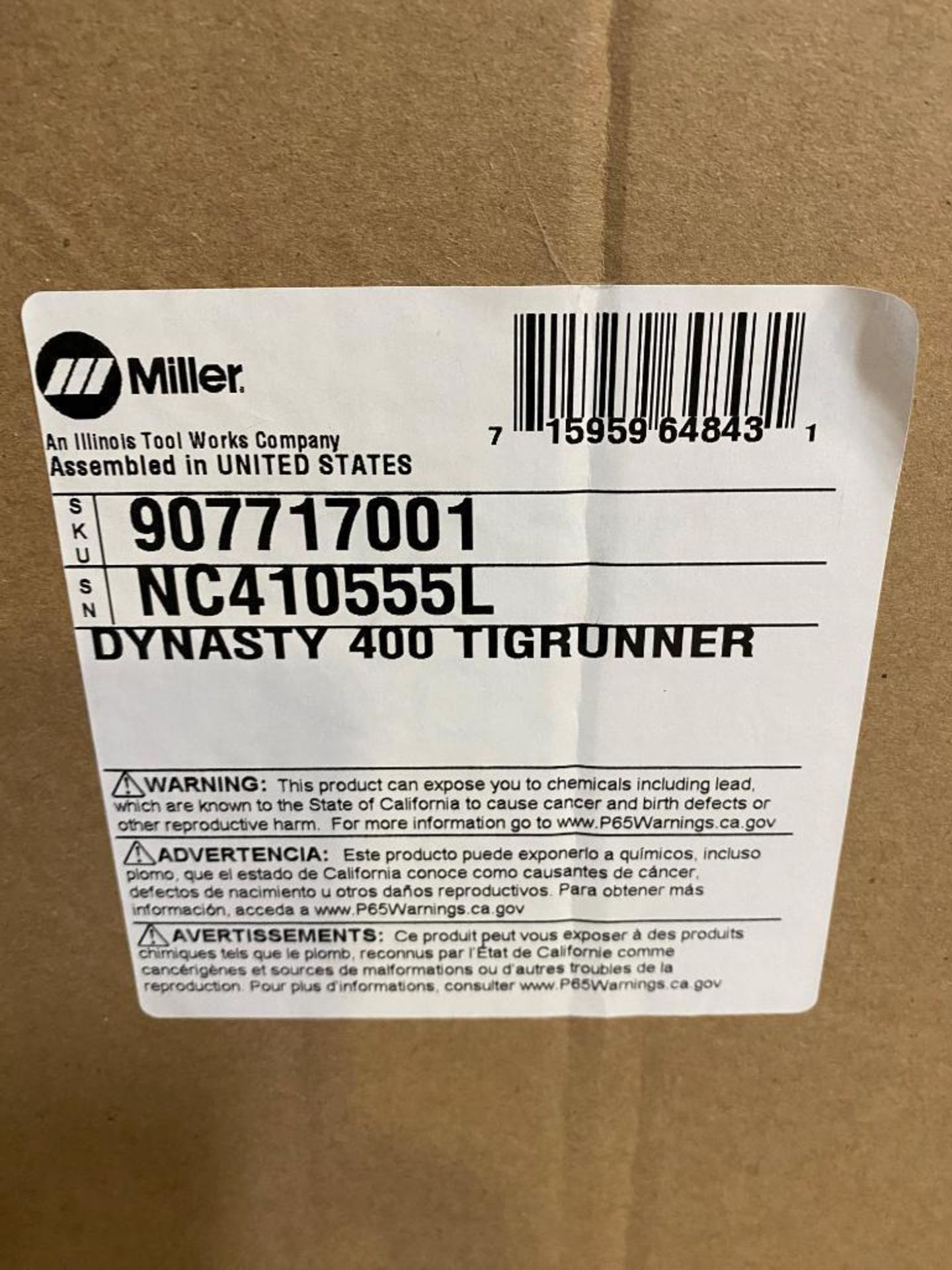Miller Dynasty 400 Tigrunner TIG Welder (New), Model 907717001, S/N NC410555L, w/ Coolmate 3.5, & Ca - Image 6 of 6