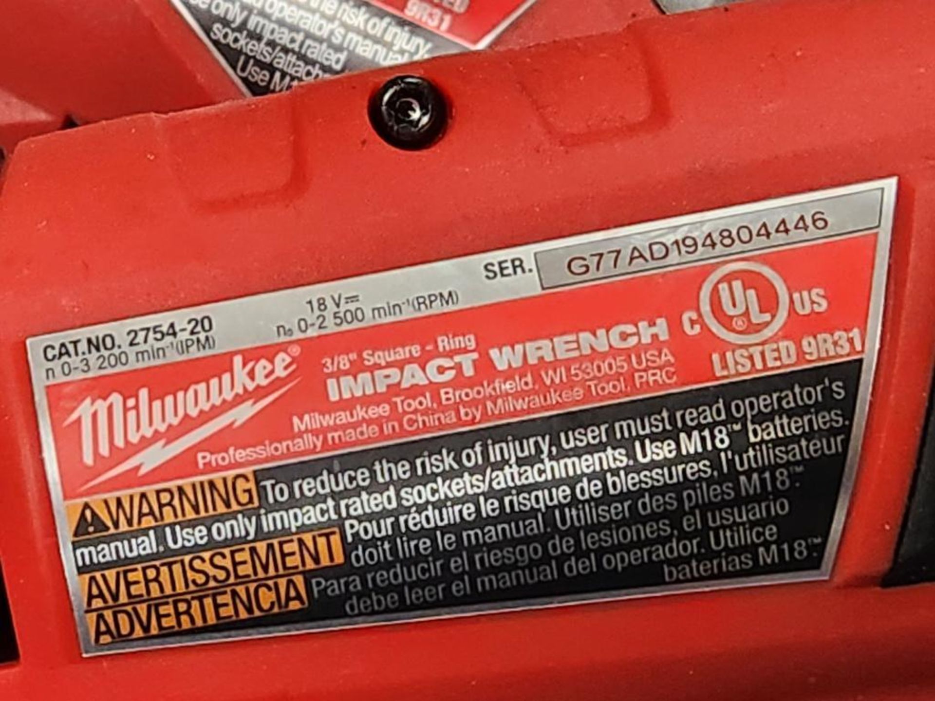 Milwaukee M18 Fuel Cordless Impact Combo Kit, 3/8" Impact Wrench, Model 2754-20, (2) 1/4" Impact Dri - Image 6 of 7