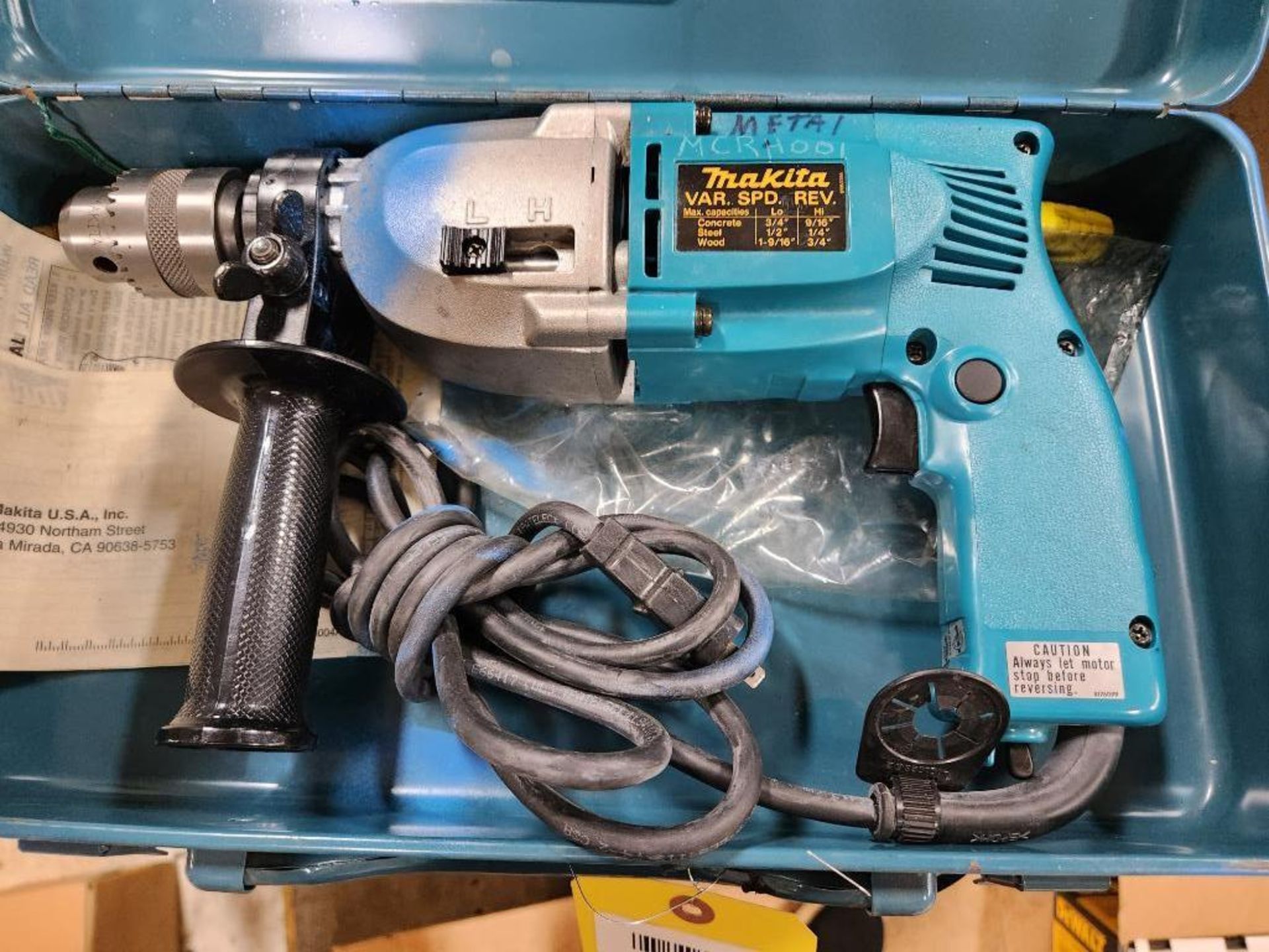 Makita Hammer Drill, Concrete: 3/4", Steel: 1/2", Model HP2010N, w/ Case - Image 3 of 4