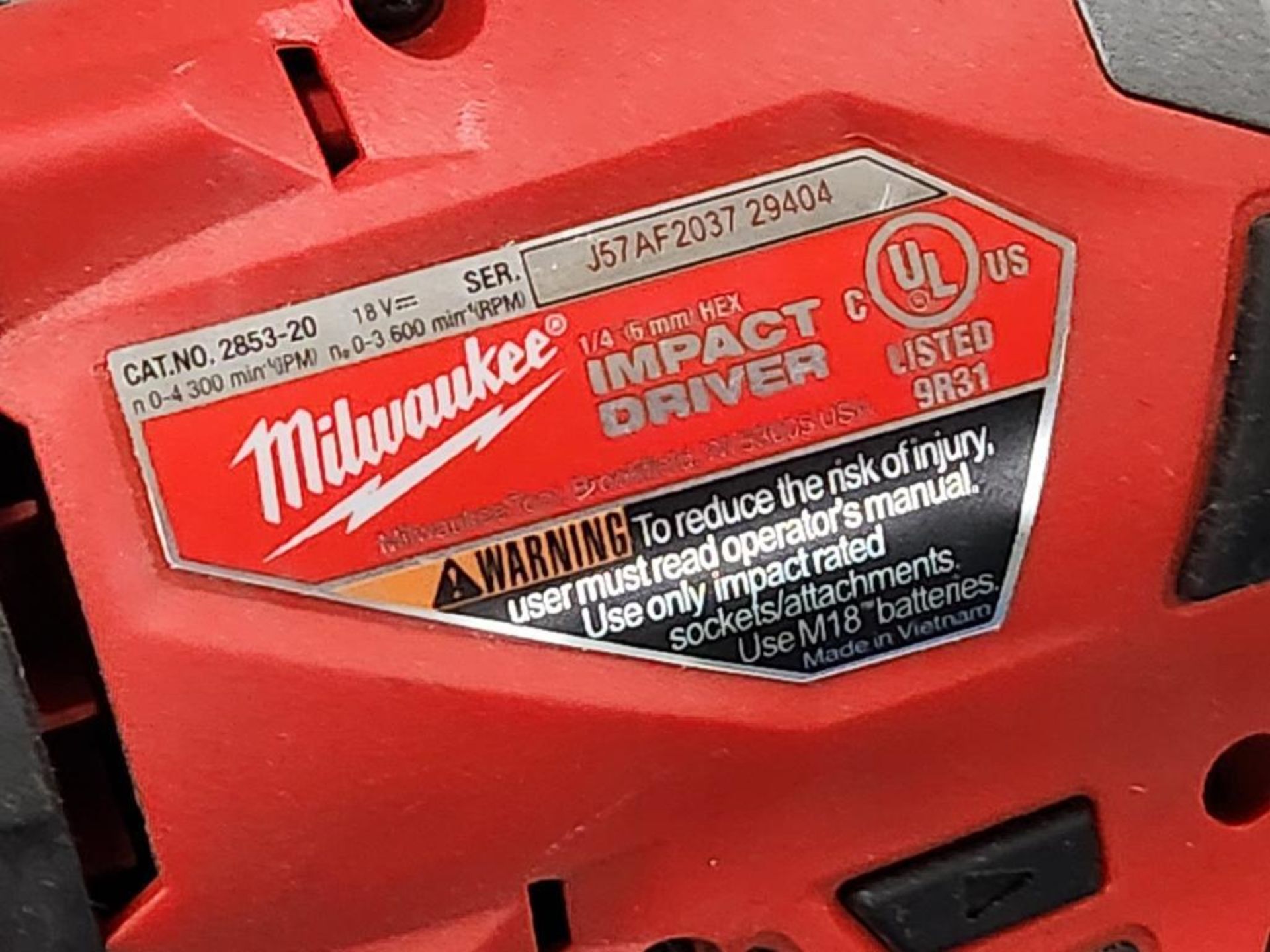 Milwaukee M18 Fuel Cordless Impact Combo Kit, 3/8" Impact Wrench, Model 2754-20, (2) 1/4" Impact Dri - Image 7 of 7