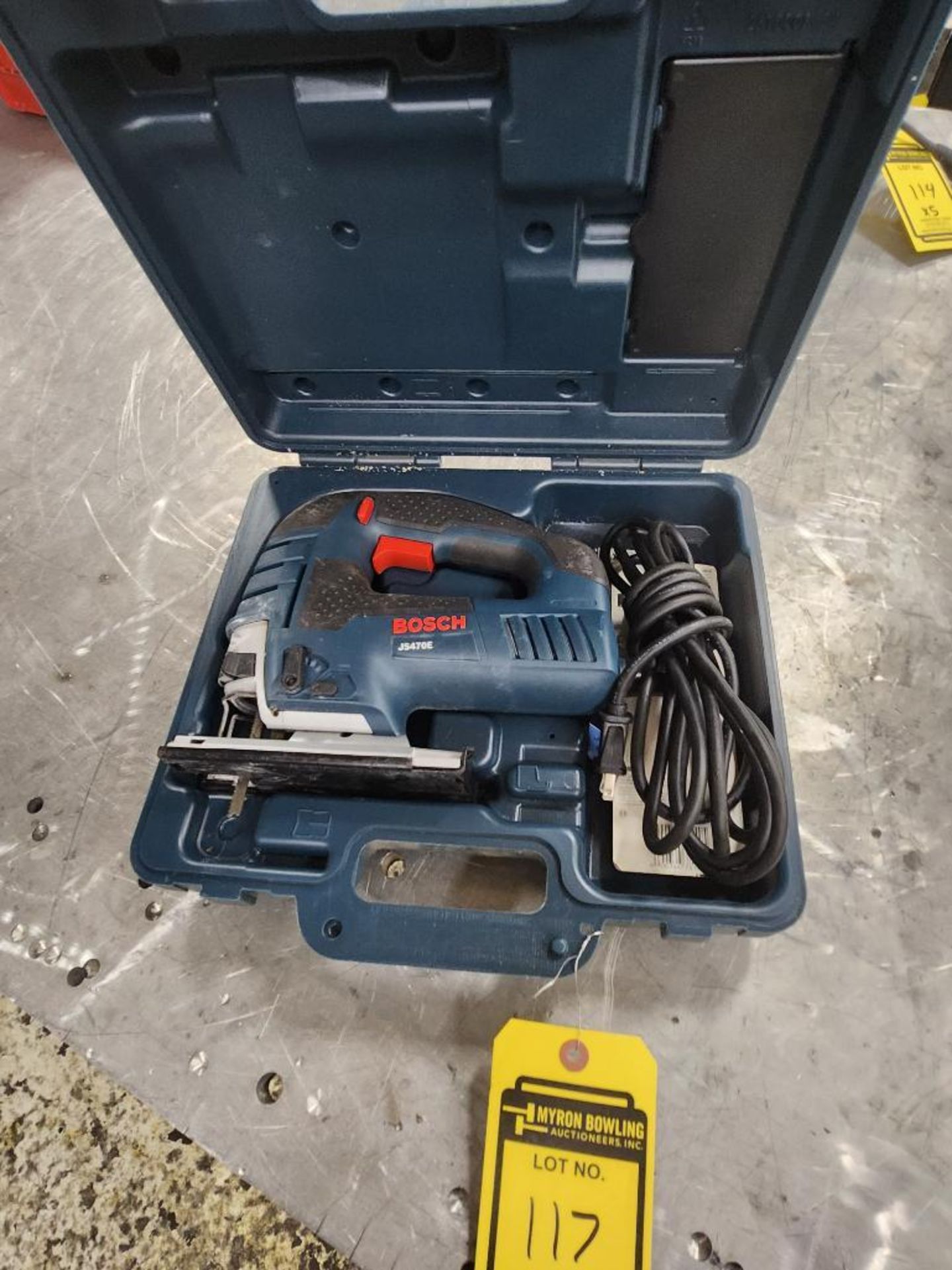 Bosch Jig Saw, Model JS470E, S/N 401000947, w/ Assorted Blades, & Case