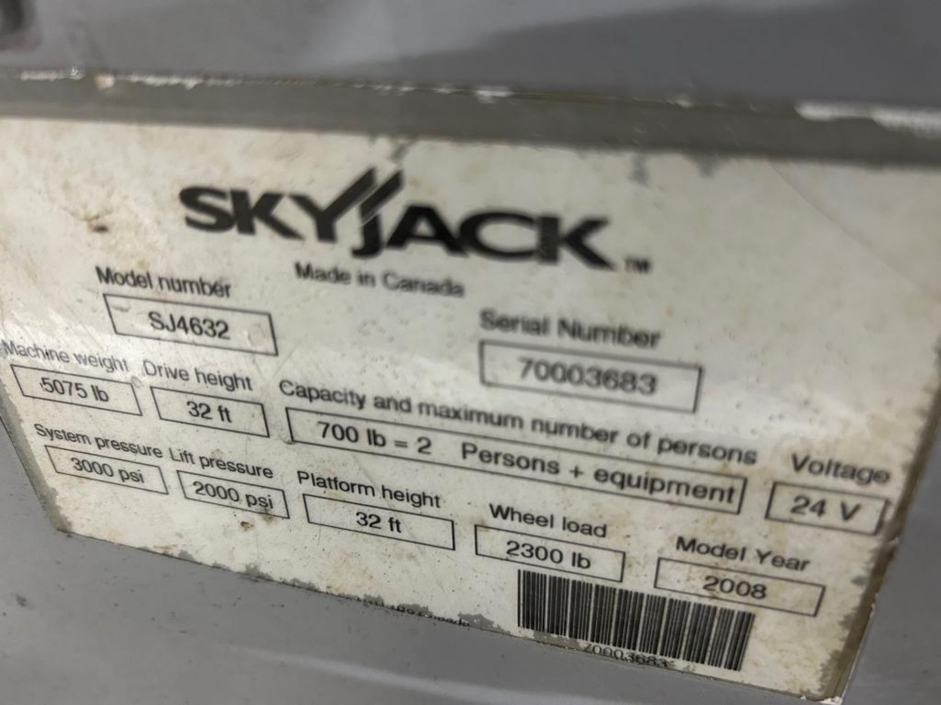 2008 Skyjack Electric Scissor Lift, Model SJ4632, S/N 70003683, Platform Height: 32', Machine Weight - Image 3 of 3