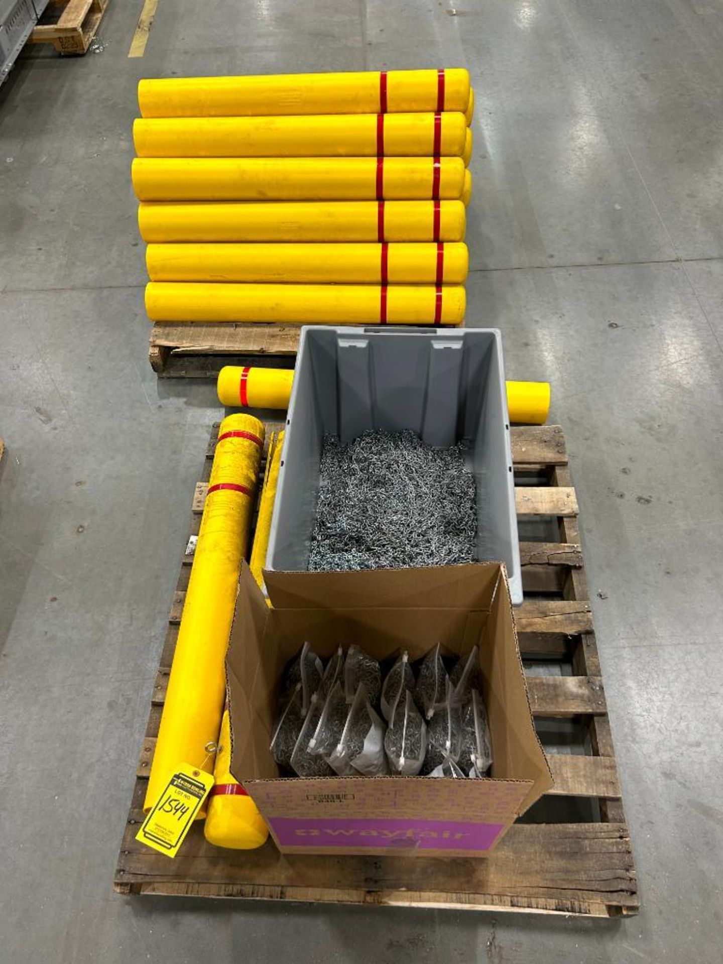 (20) Yellow Post Guards, Chains, & Skid w/ Protective Netting ($25 Loading Fee Will Be Added To Invo