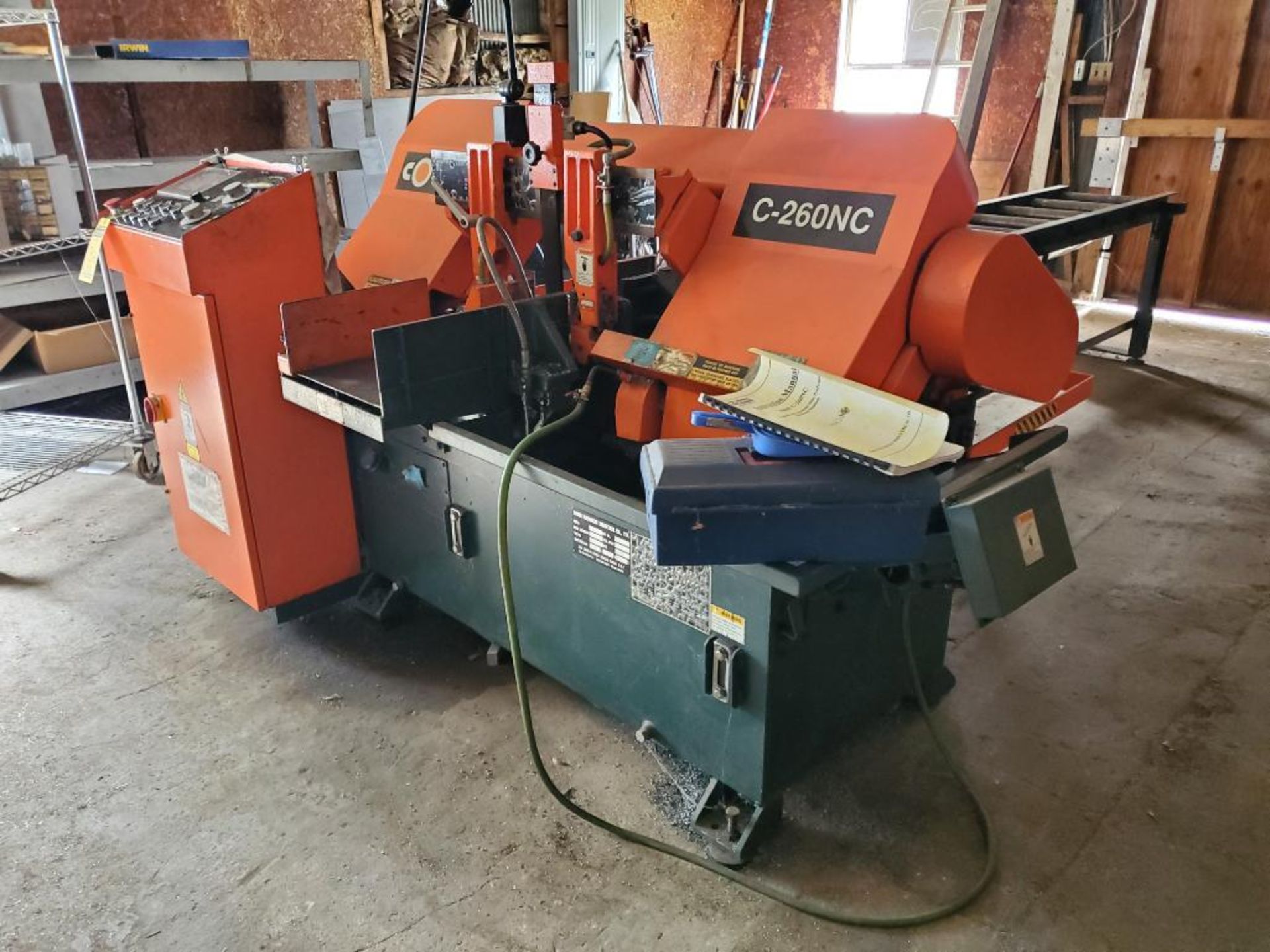 2012 Coson C-260NC Mechanical/ Hydraulic Horizontal Automatic Band Saw w/ Feed on Feed Off Roller Co