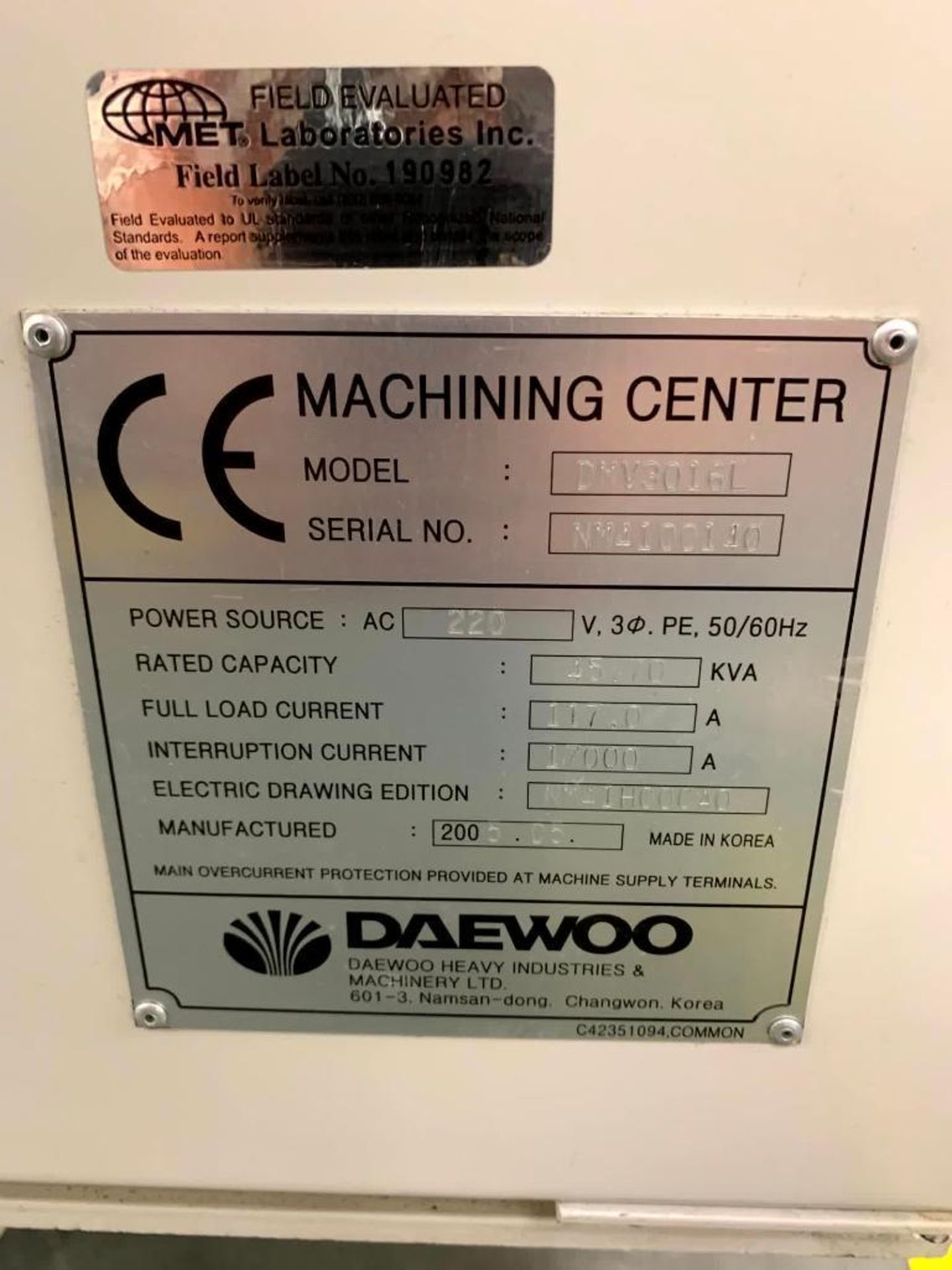 2005 Daewoo DMV3016L CNC Vertical Machining Center, Fanuc Series OI-MC CNC, 17" X 36" T-Slot Table, - Image 12 of 12