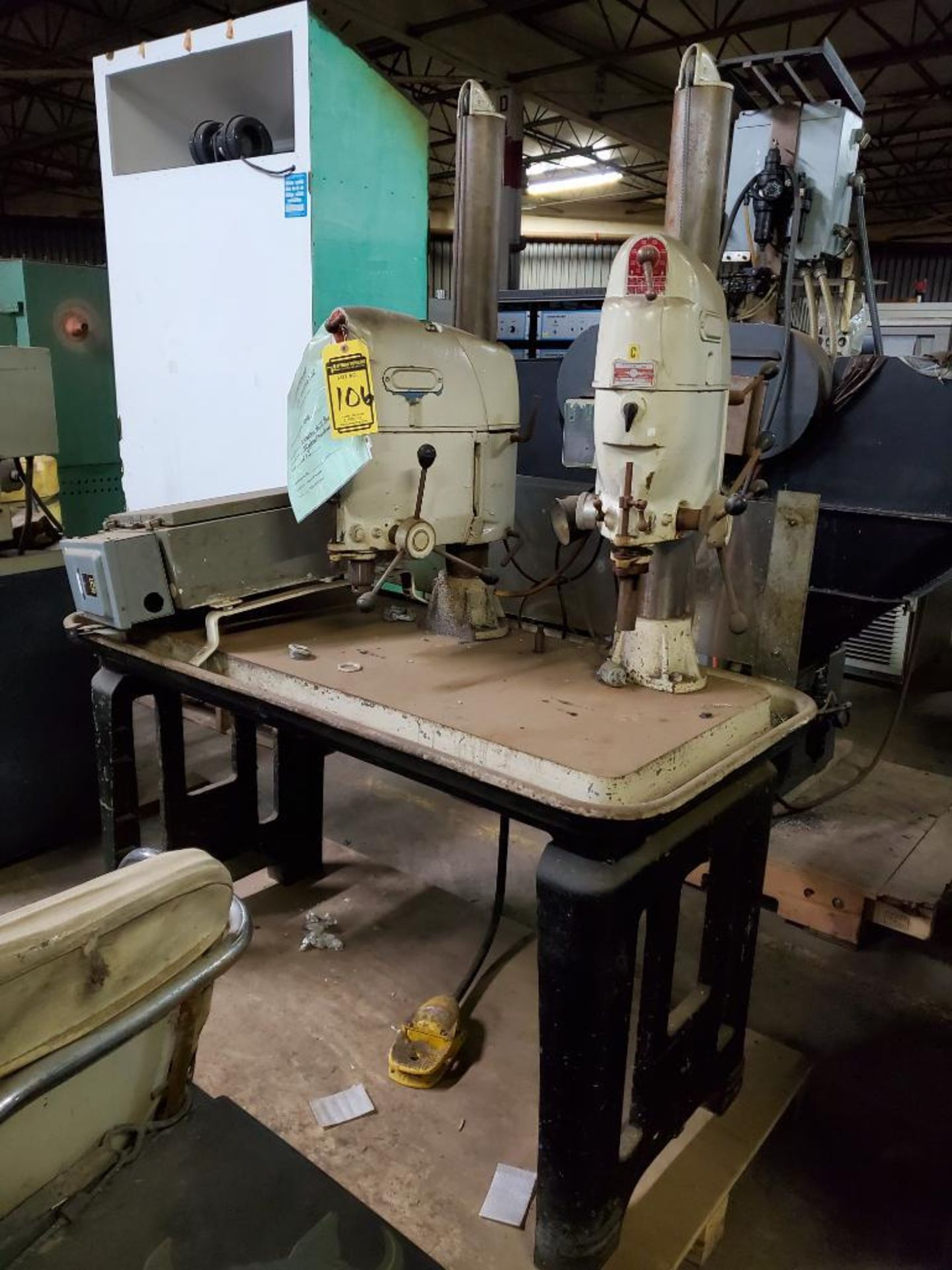 Electro Mechano 2-Station Vertical Drill Press, Model 601J HEADS, 51" X 21" Table