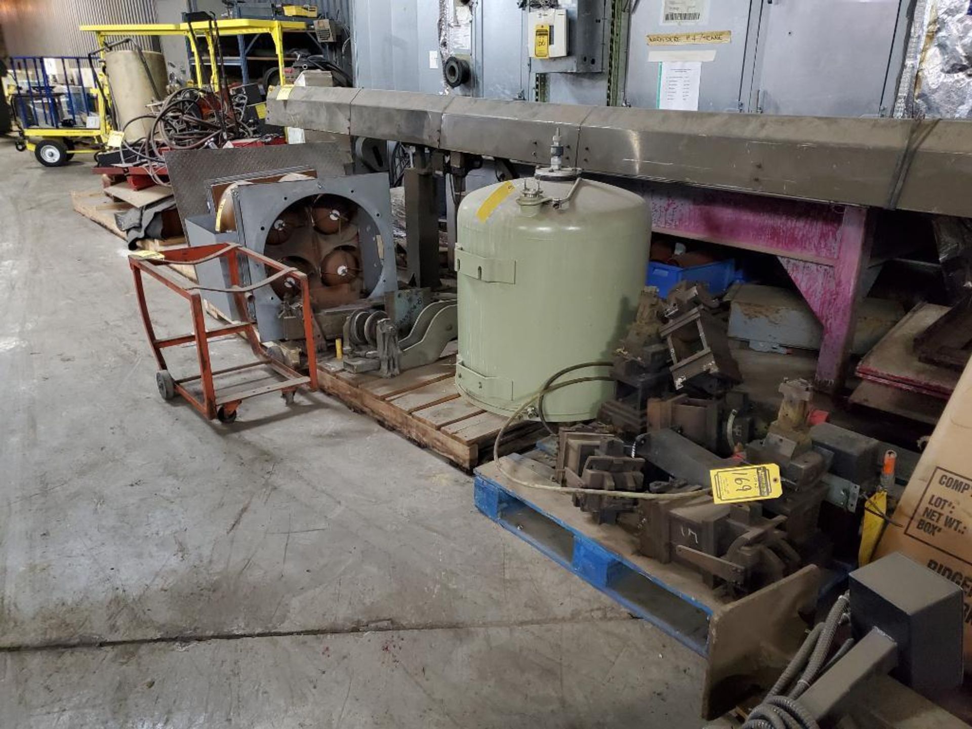 Misc. Lot w/ Arbor Press, Bar Feed Parts, Tracing System, Crane Trolleys, Heater Blower, Flexible Co