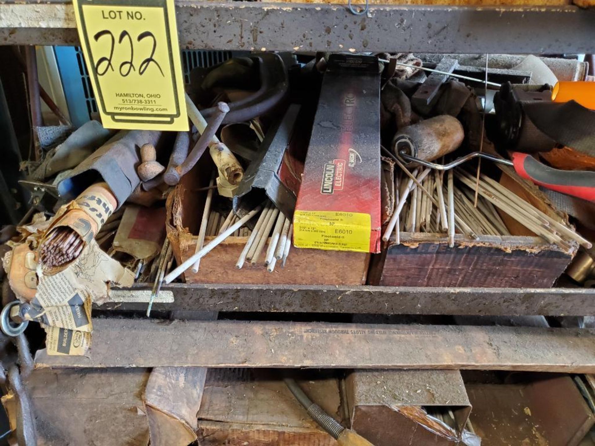 Steel Rack w/ Welding Rods, Staple Gun, Battery, Chains, Lifting Eyes, & Assorted Steel - Image 6 of 8