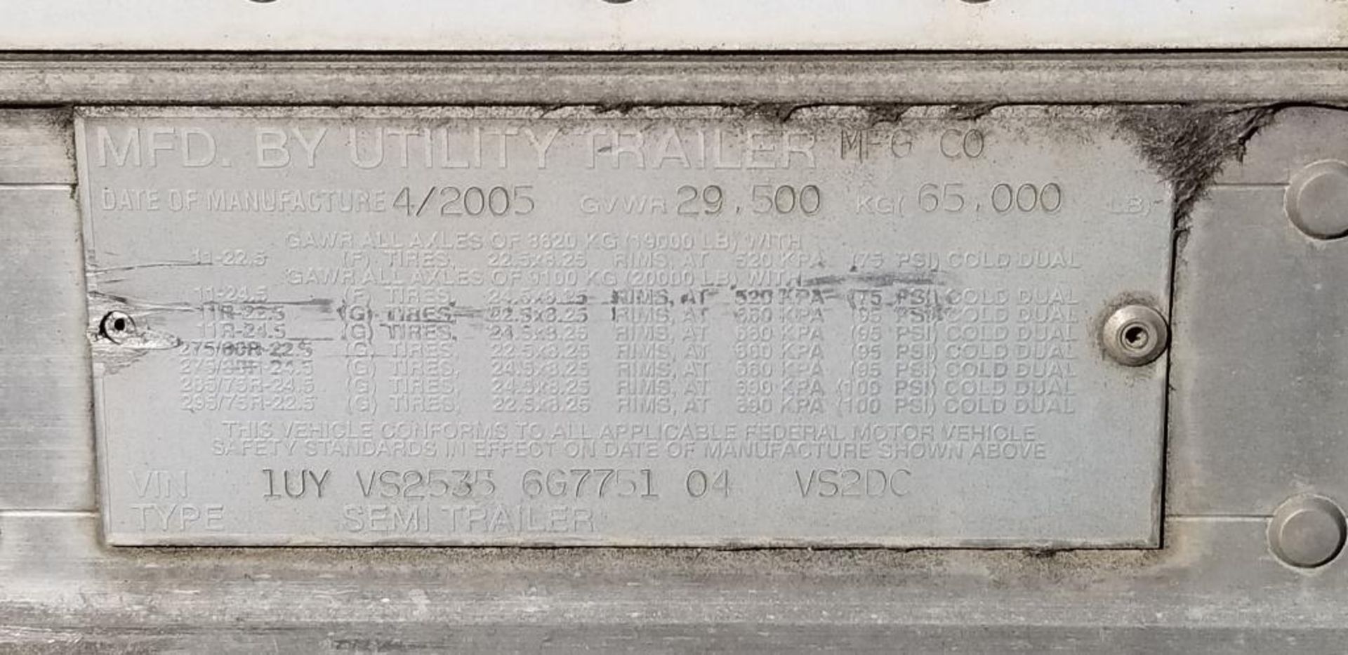 2005 Utility Dry Van Box Trailer, VIN: 1UY VS2535 6G7751 04 VS2DC, GVWR 65,000 LB., No Content (No T - Image 3 of 4