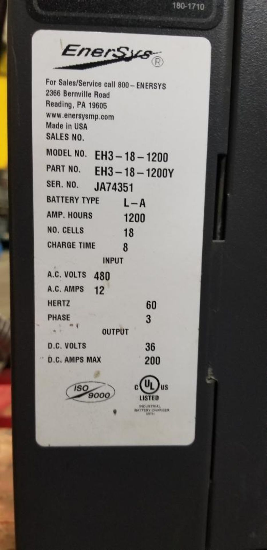 (2x) EnerSys EnForcer Battery Chargers, Model EH3-18-1200, Input: 480V, 3-Phase, Output: 36V, 200 Am - Image 5 of 6