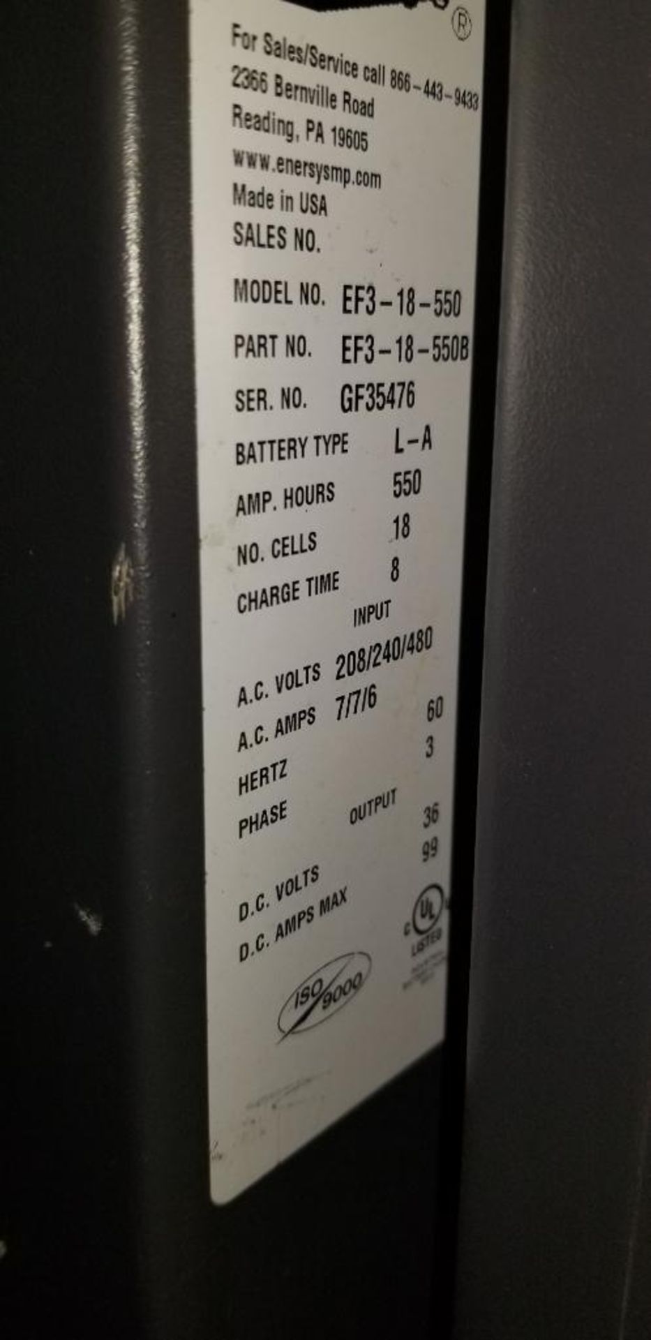 (2x) Battery Chargers, (1) EnerSys EnForcer Battery Charger, Model EH3-18-1200, Input: 480V, 3-Phase - Image 3 of 3