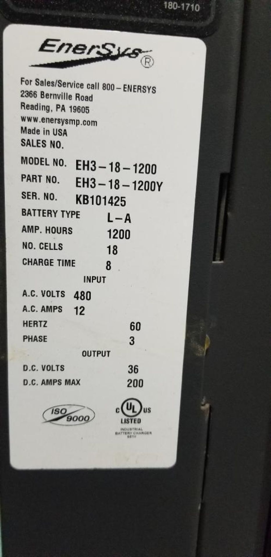 (2x) EnerSys EnForcer Battery Chargers, (1) Model EH3-18-1200, Input: 480V, 3-Phase, Output: 36v 200 - Image 4 of 5