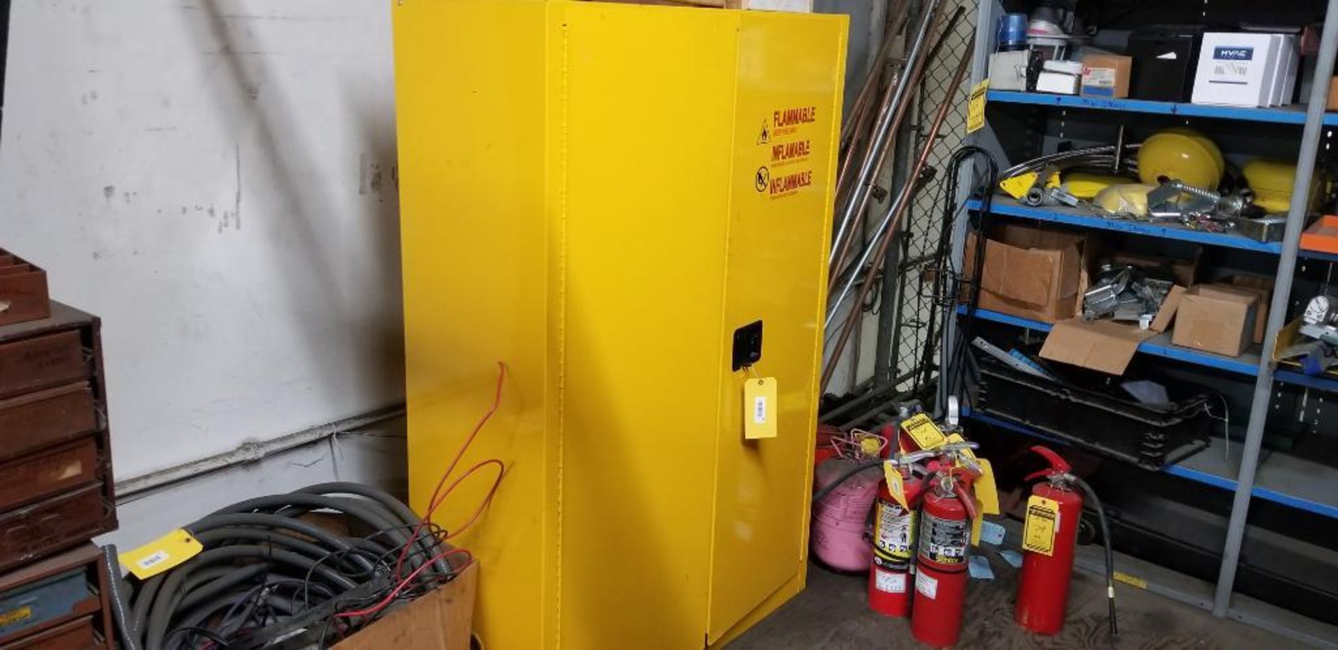 Steel Flammables Cabinet w/ Contents ($25 Loading Fee Will be Added to Buyers Invoice)
