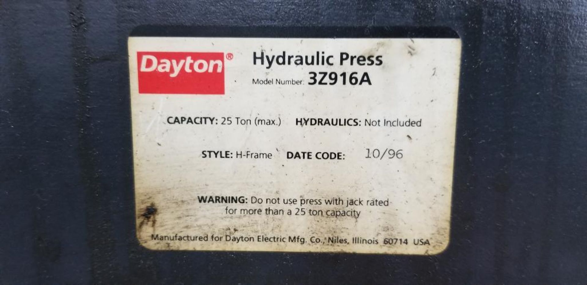 Dayton Hydraulic H-Frame Press, Model 3Z916A, 25-Ton - Image 4 of 5