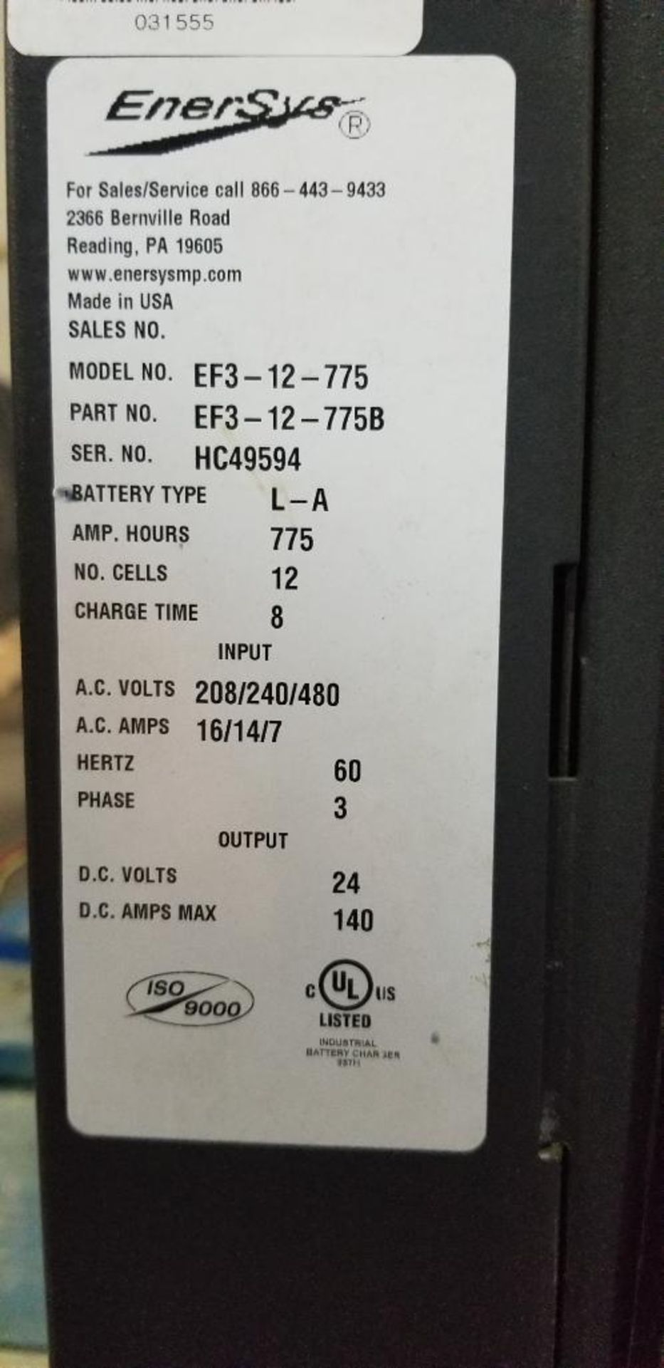 (2x) EnerSys Enforcer Battery Chargers, (1) Model EH3-12-900, Input: 480V, 3-Phase, Output: 24V, 145 - Image 6 of 6