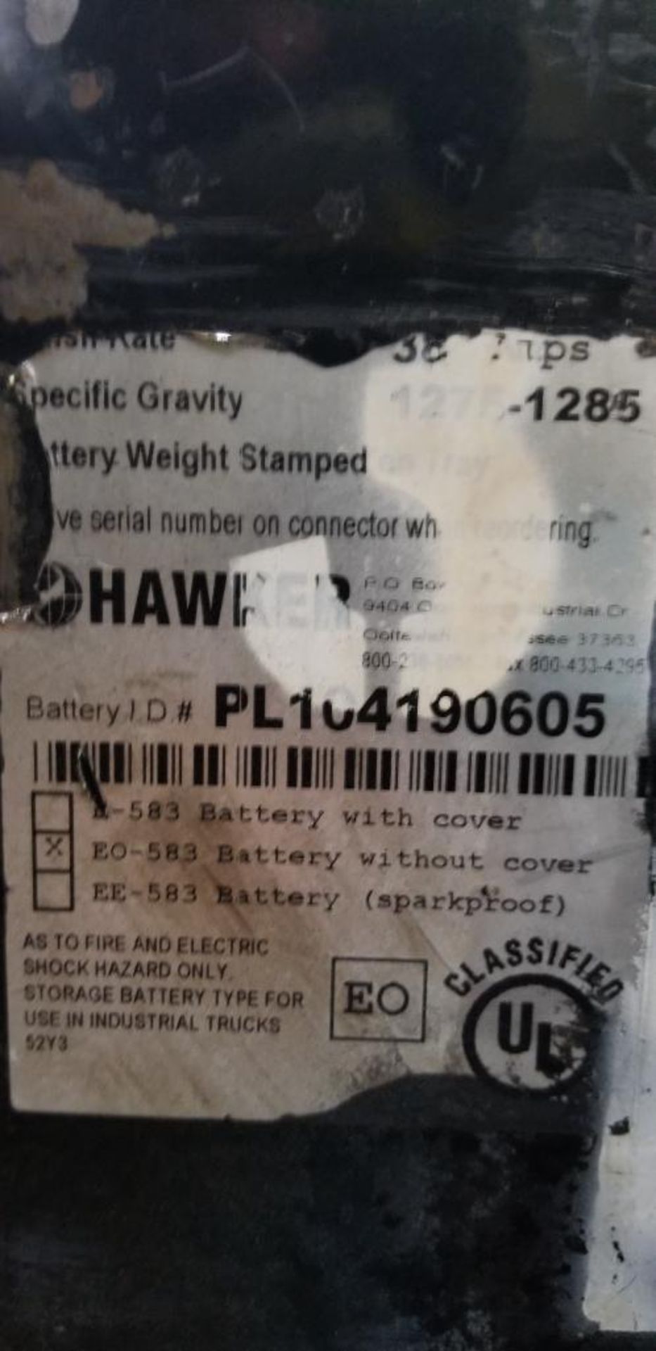 (2x) Hawker Powerline Batteries, EO-583, 36v, 750A.H., Battery Weight: 2,060 & 2,100 LB., 38" L x 16 - Image 6 of 7