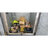 Steel Cabinet w/ Contents, Charging Adapters, Miscellaneous Parts & Spray Bottle Nozzles ($25 Loadin