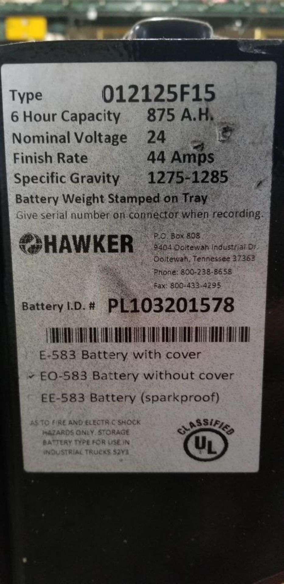 (2x) Hawker Powerline Batteries, 24V, 875A.H., Battery Weight: 1,713 & 1,769 LB., L36"xW14"xH31" ($5 - Image 4 of 7