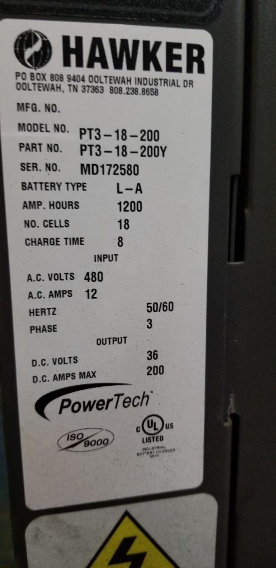 (2x) Battery Chargers, (1) EnerSys EnForcer Battery Charger, Model EH3-18-1200, Input: 480V, 3-Phase - Image 2 of 3