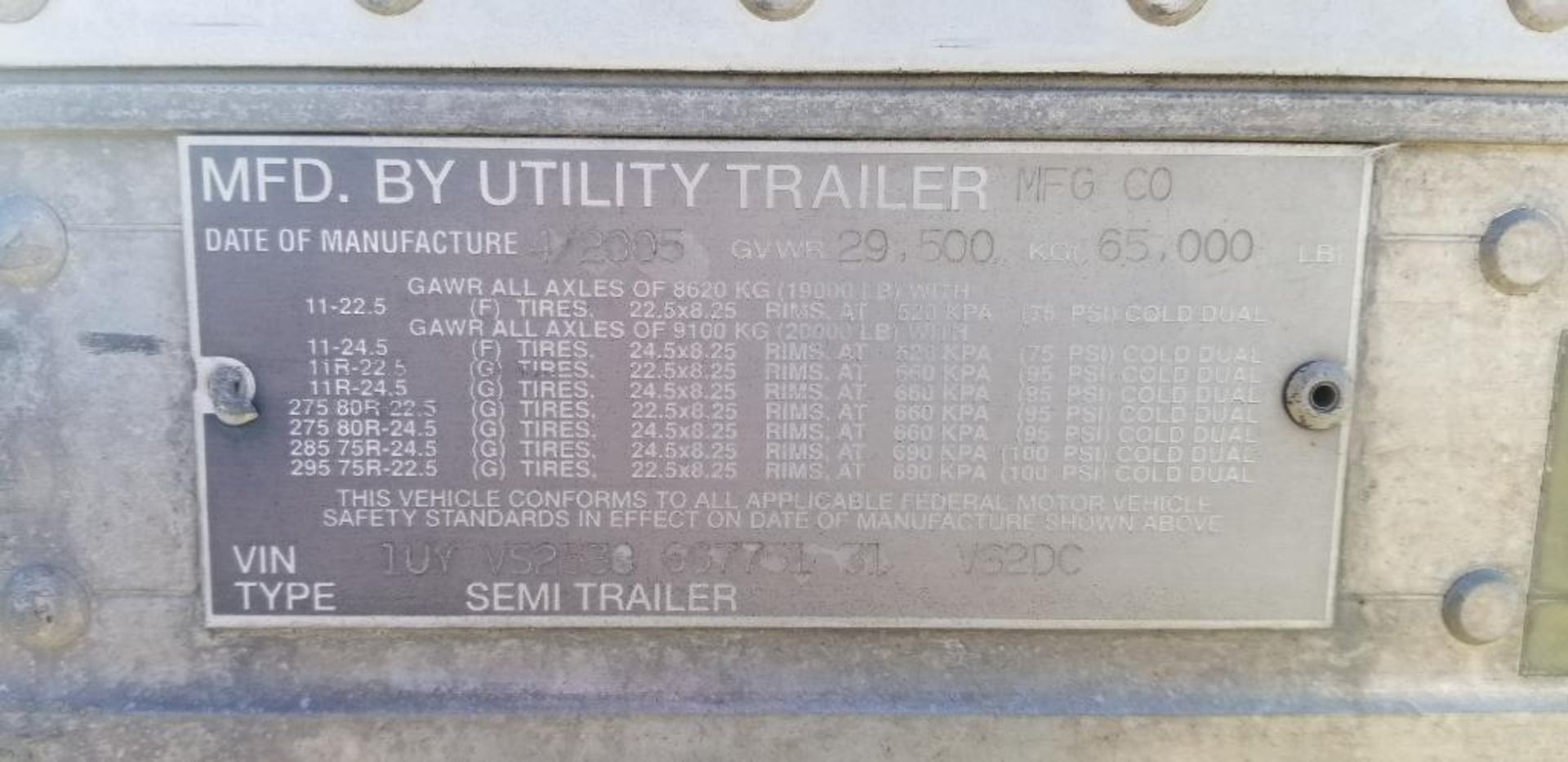2005 Utility Dry Van Box Trailer, VIN: 1UY VS2538 6G7751 31 VS2DC, GVWR 65,000 LB., w/ Content, Poly - Image 5 of 5