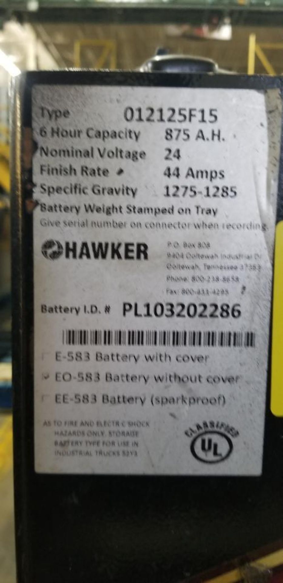 (2x) Hawker Powerline Batteries, 24V, 875A.H., Battery Weight: 1,728 & 1,735 LB., L36"xW14"xH31" ($5 - Image 4 of 7