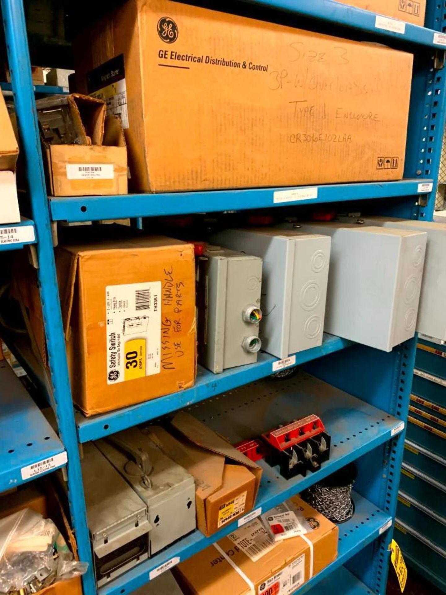 Content on (22) Bays of Clip Shelving: Transformers, Safety Switches, Magnetic Starters, Enclosures, - Image 20 of 74