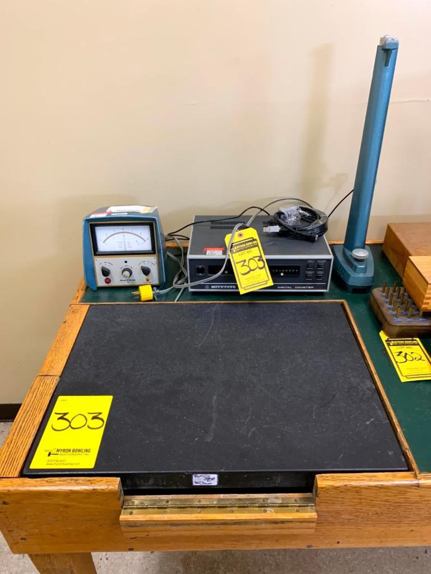 Mitutoyo Digital Counter, Brown & Sharpe Electro Limit Gauge, Table w/ Built-In Granite Surface Plat