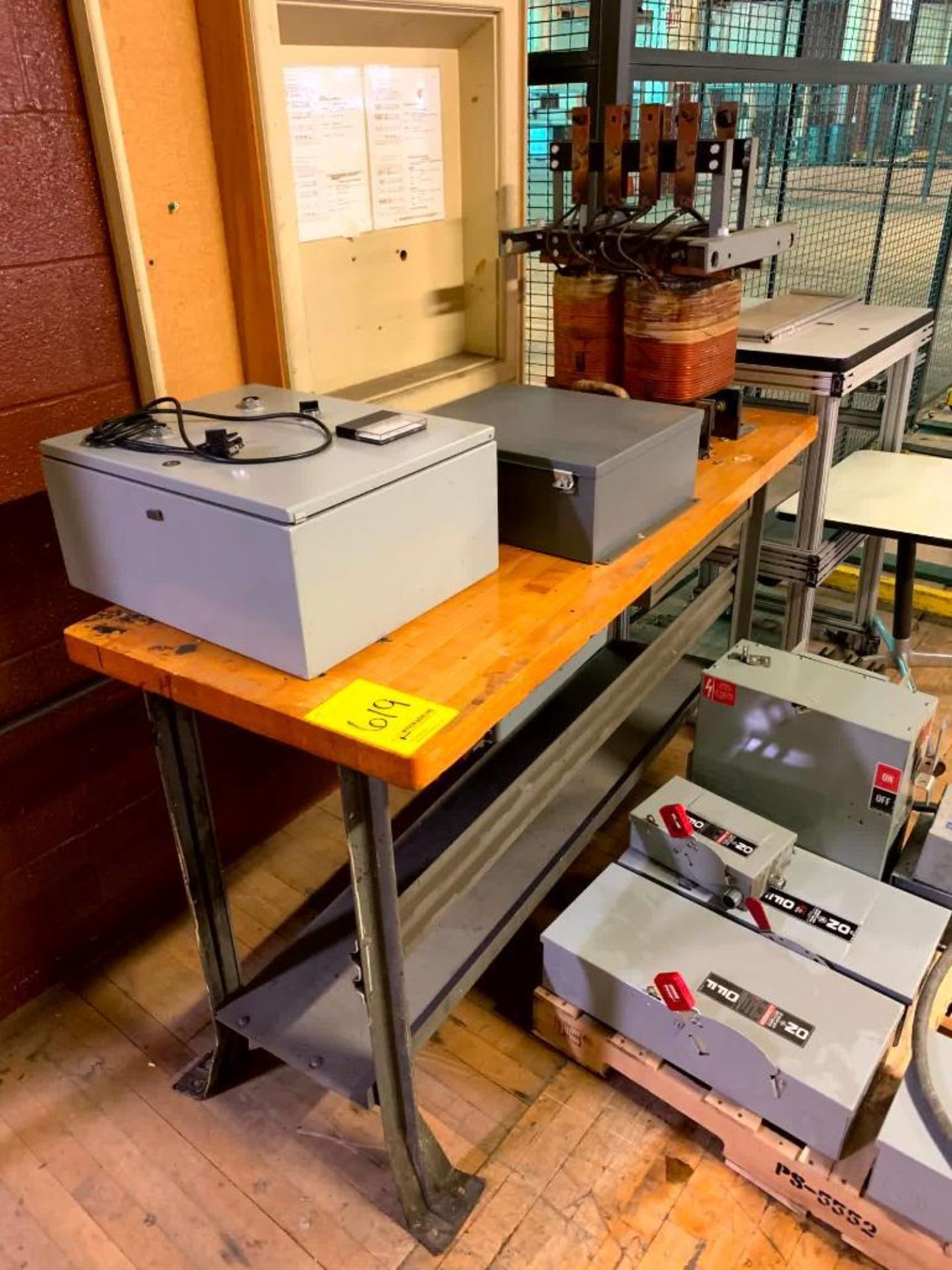 Pallet w/ Assorted Electrical Boxes, Butcherblock Top Workbench w/ Content, Transformers, Enclosures - Image 3 of 5