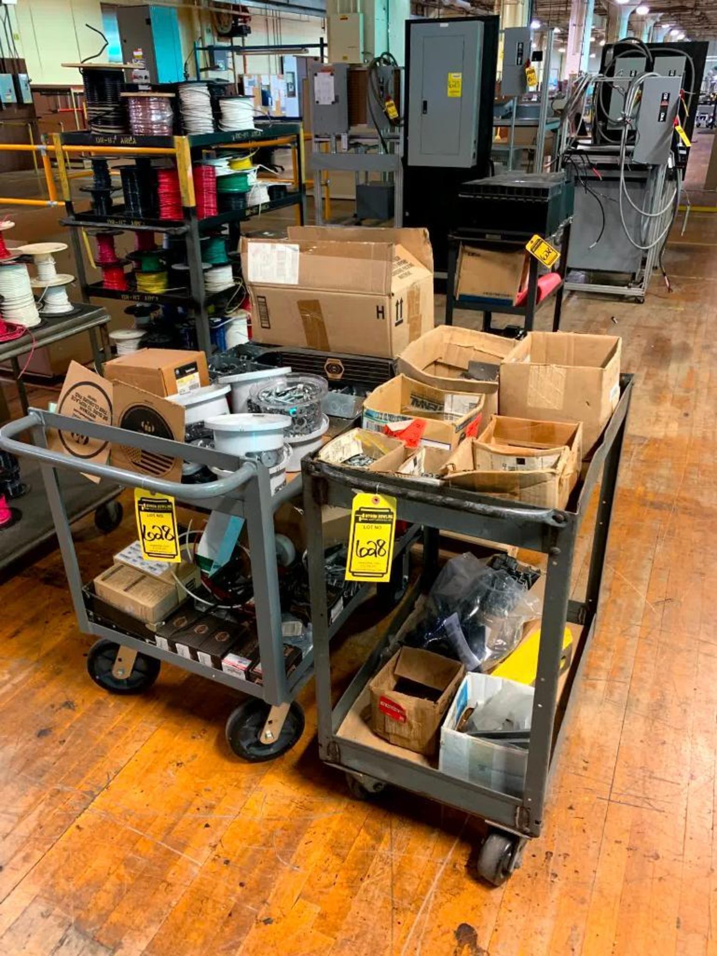 (3) Carts of Electrical Components, Hardware, Pallet of Electrical Components