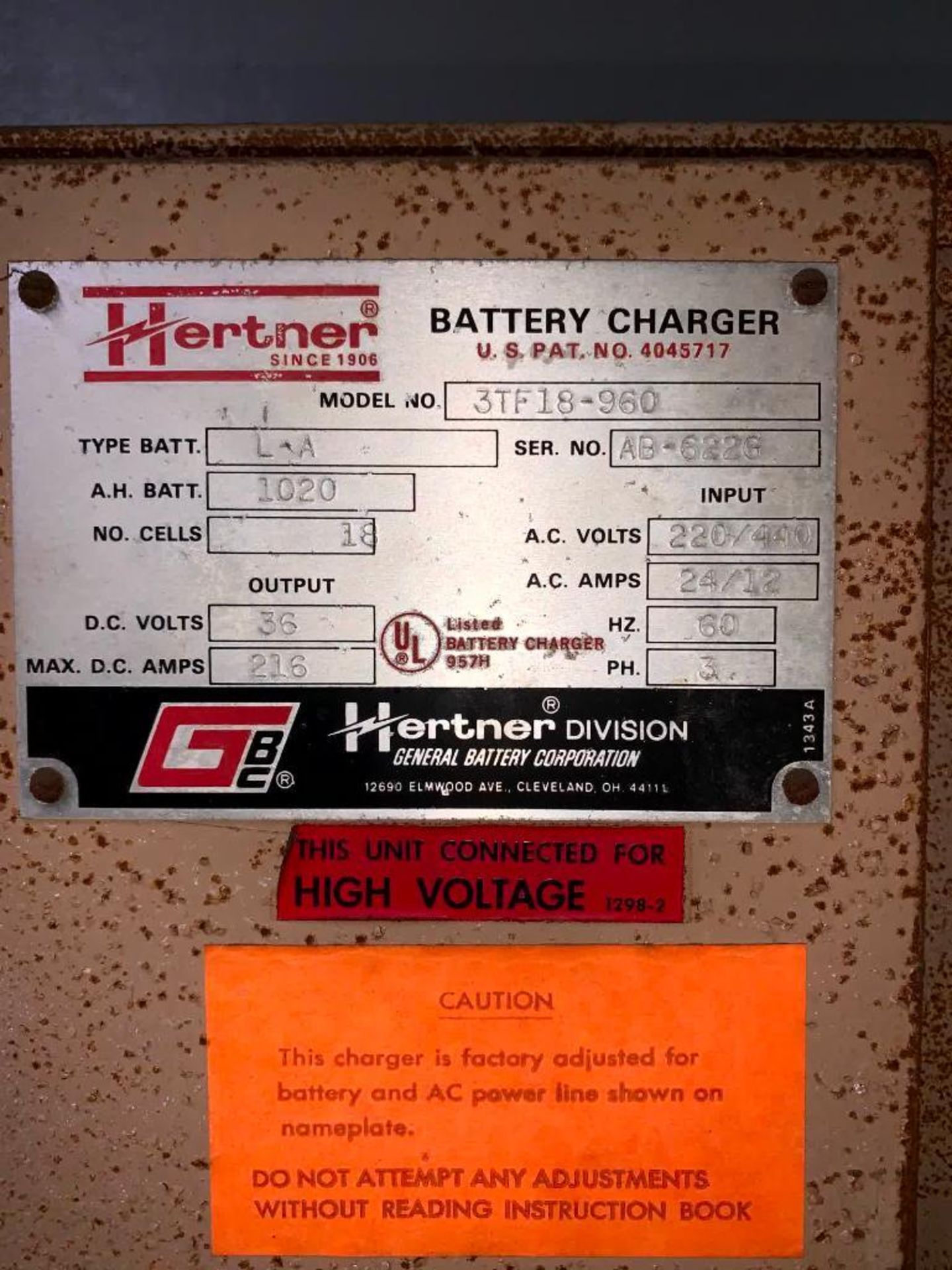 Hertner 36 V Battery Charger (2nd Floor) - Image 3 of 3