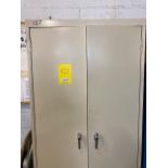 Metal Storage Cabinet w/ Content of Arm Guards, Stretch Wrap, & Misc. Content