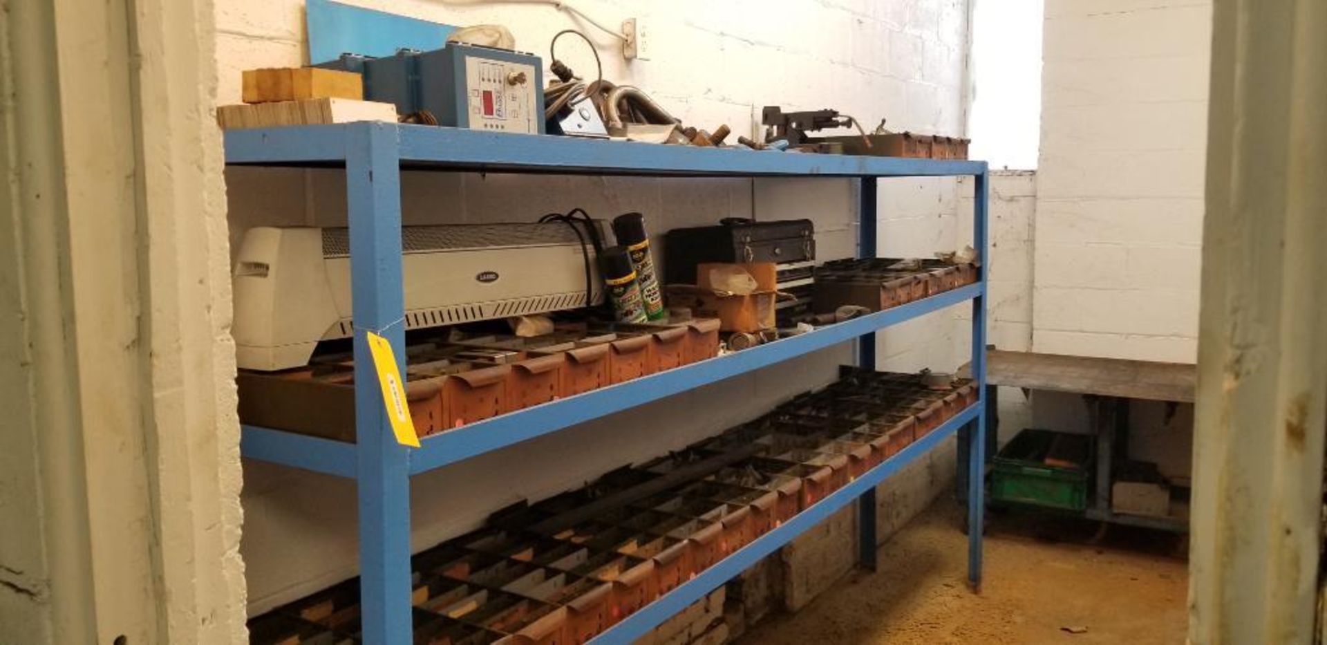Steel Rack w/ Content of Multiple Die Punches & Buttons & Misc. Parts