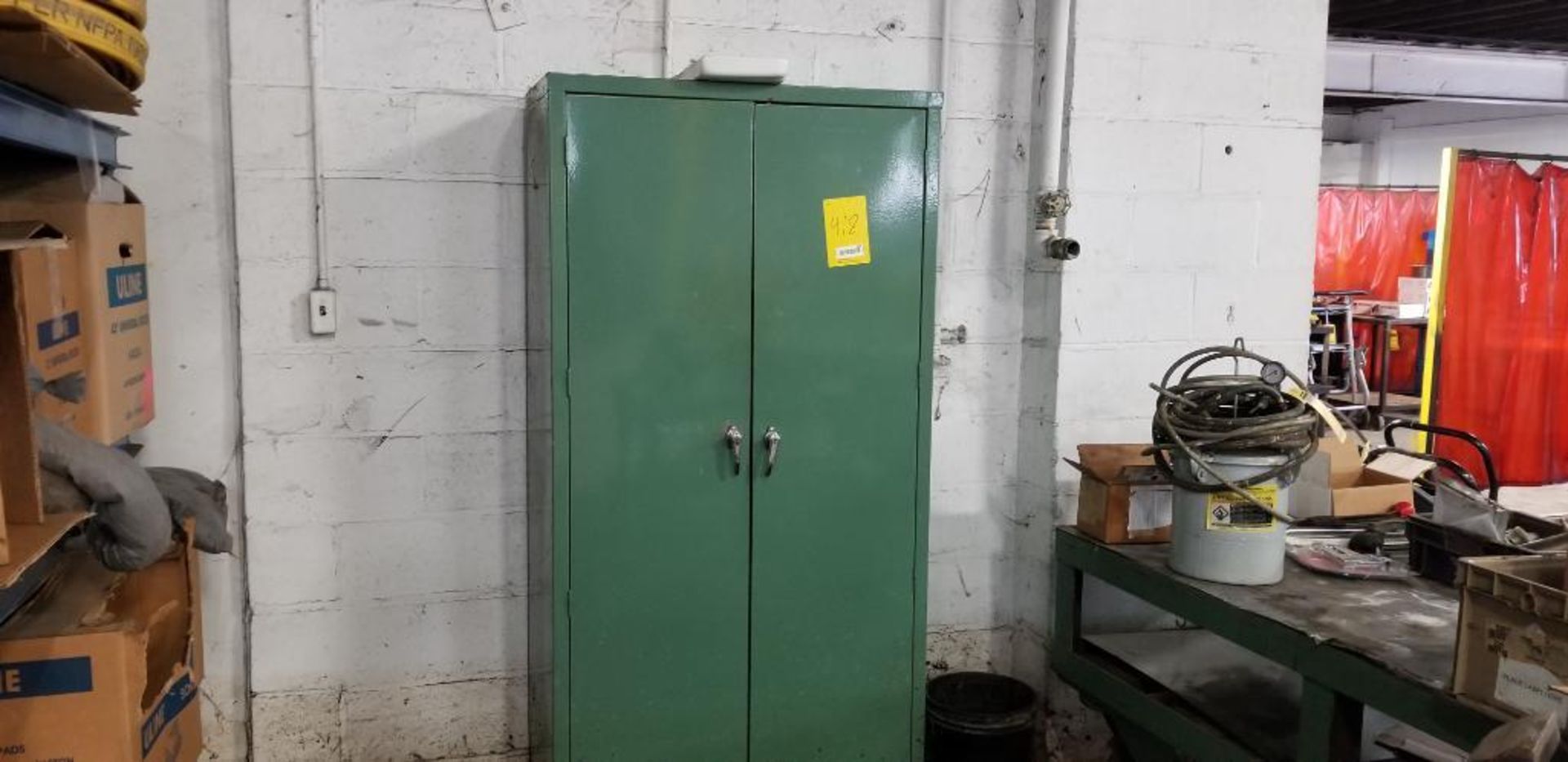 Metal Storage Cabinet w/ Content of Cooling Towels, Steel Wool, & Misc. Content