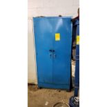 Metal Storage Cabinet w/ Content of Gloves, Earplugs, Misc. Safety Equipment