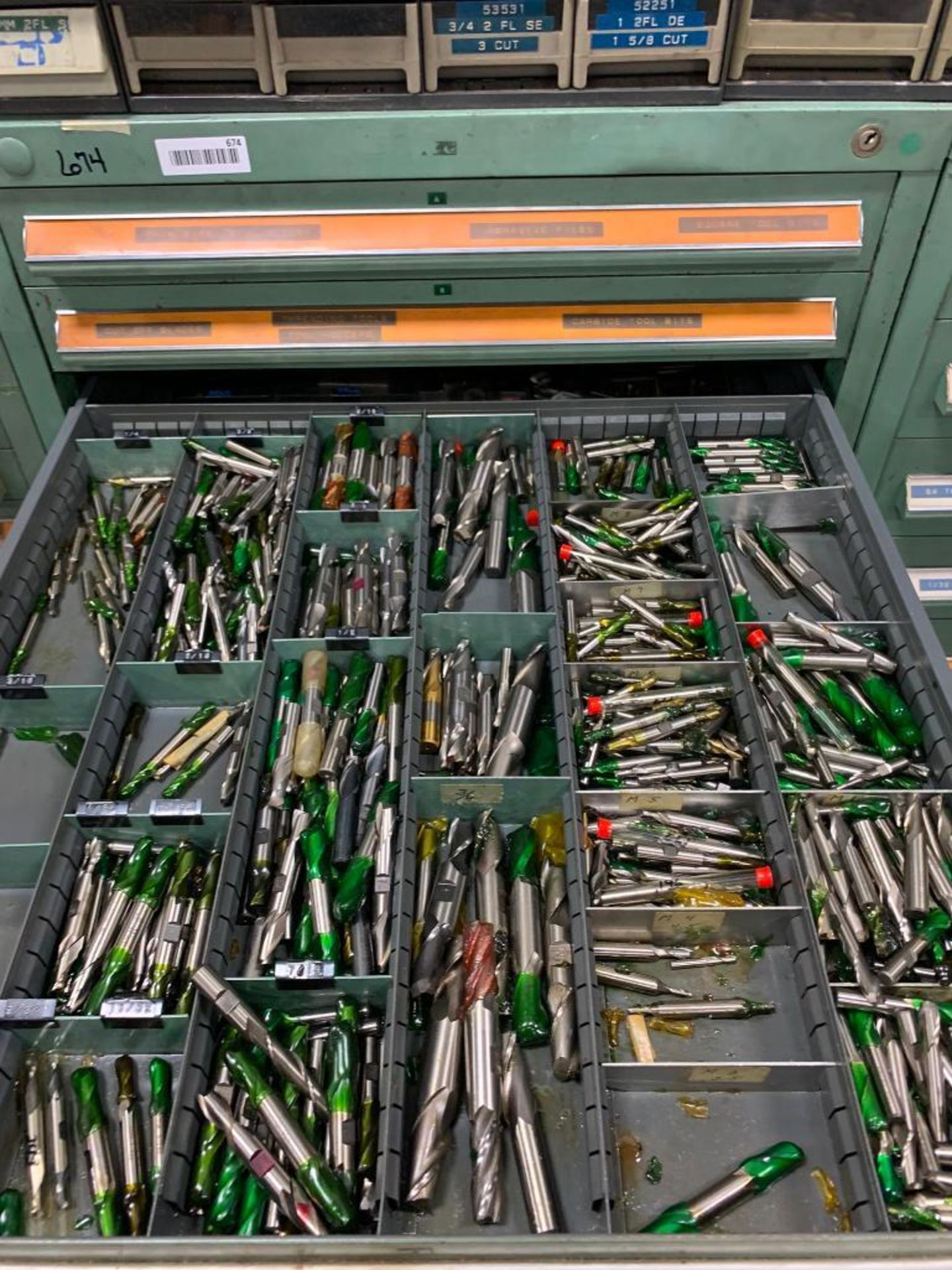Vidmar 12-Drawer Cabinet w/ Tool Holders, Endmills, Dies, Allen Wrenches, Die Handles, Bronze, Files - Image 4 of 12