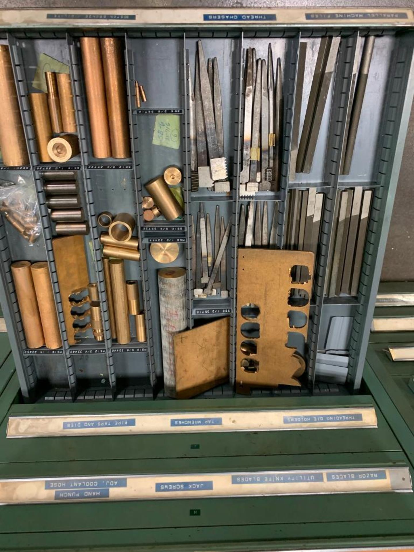 Vidmar 12-Drawer Cabinet w/ Tool Holders, Endmills, Dies, Allen Wrenches, Die Handles, Bronze, Files - Image 10 of 12