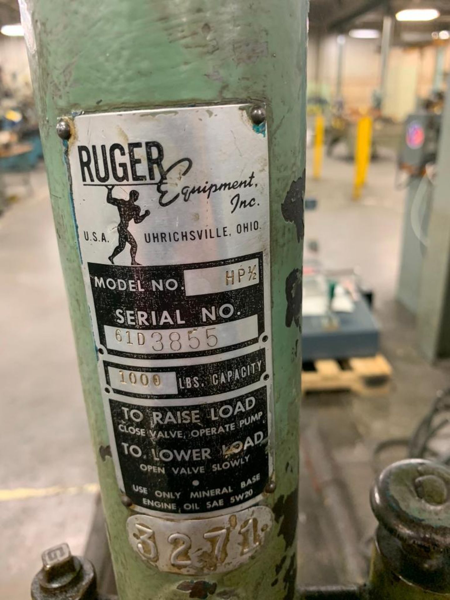 Ruger Equipment Hydraulic Crane, Model HP1/2, 1,000 LB Cabinet, S/N 61D3855 - Image 3 of 3