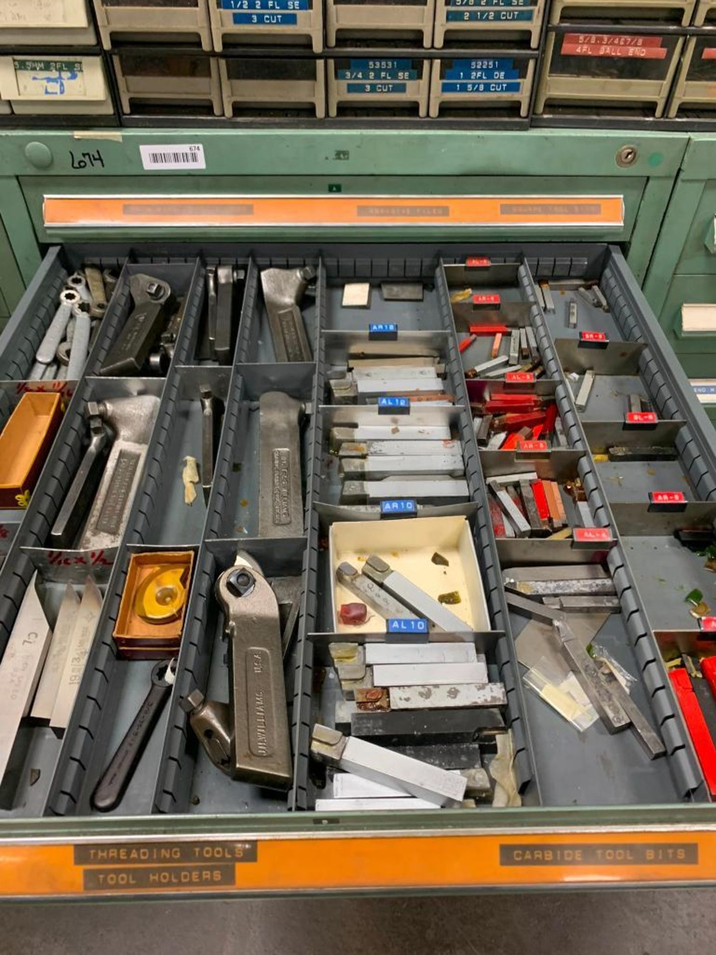 Vidmar 12-Drawer Cabinet w/ Tool Holders, Endmills, Dies, Allen Wrenches, Die Handles, Bronze, Files - Image 3 of 12