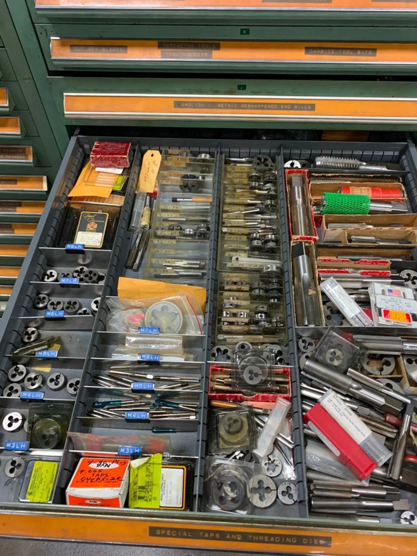 Vidmar 12-Drawer Cabinet w/ Tool Holders, Endmills, Dies, Allen Wrenches, Die Handles, Bronze, Files - Image 5 of 12