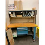 (3) Workbenches, (1) Table on Casters, (1) 2-Door Cabinet w/ Content: Angle Plates, V-Blocks, Pin Ga